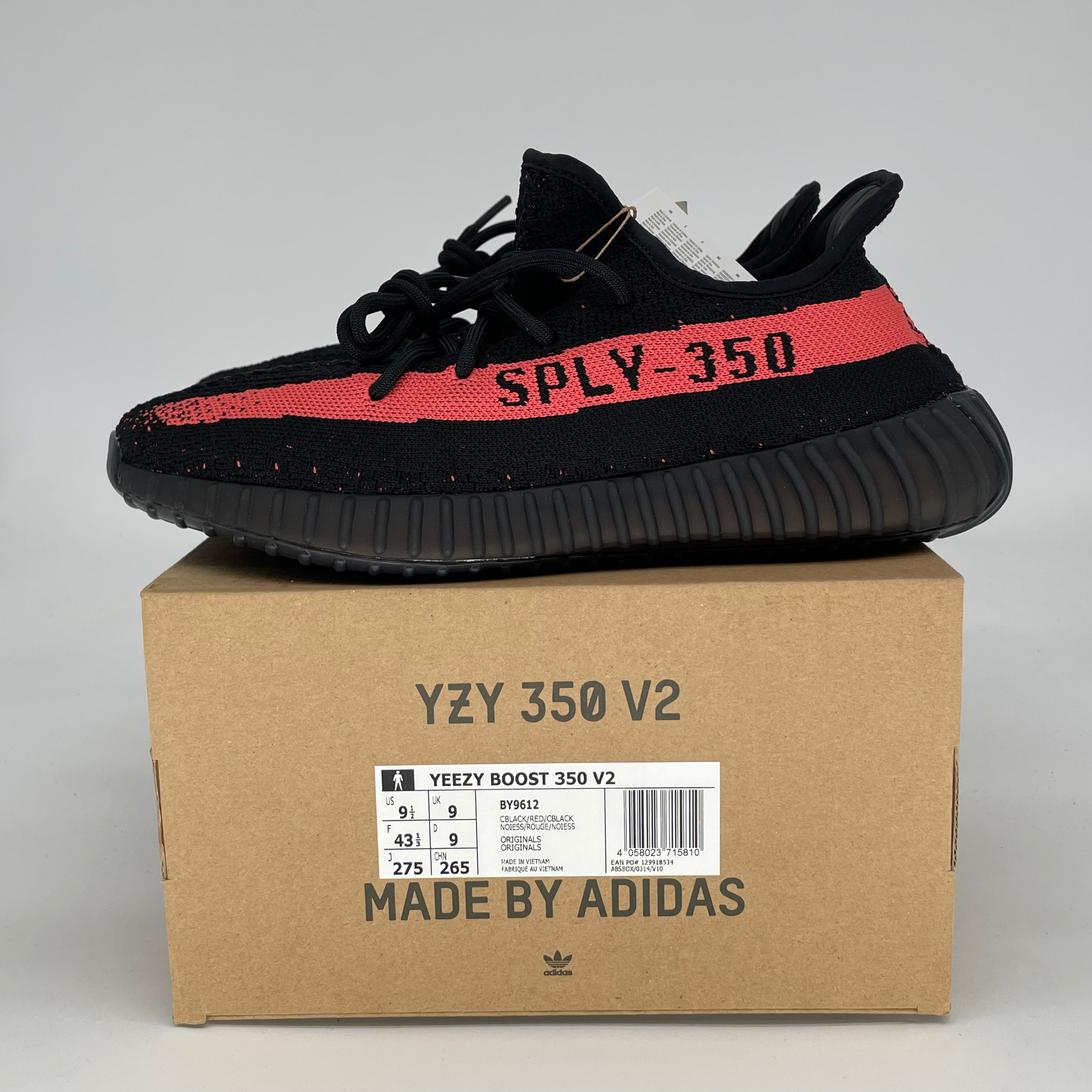 ADIDAS YEEZY 350 V2 CORE BLACK RED BY9612 SIZE 9/10.5W