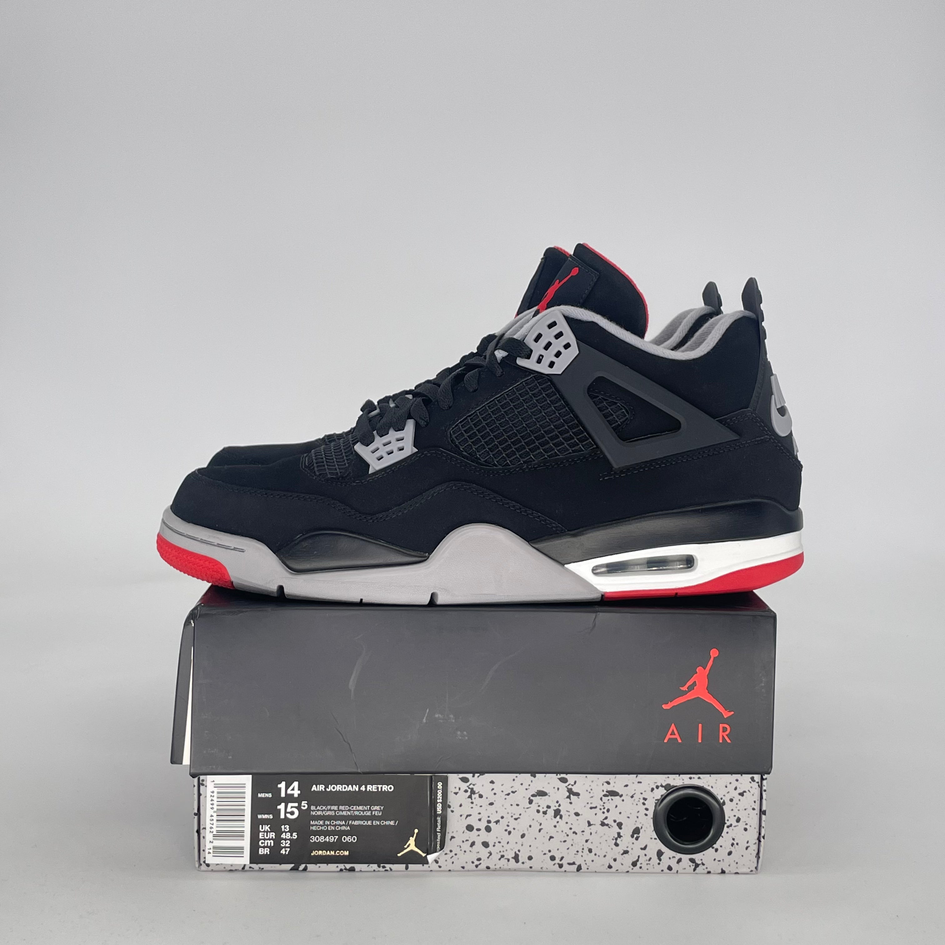 AIR JORDAN 4 BRED 308497-060 SIZE 14/15.5W