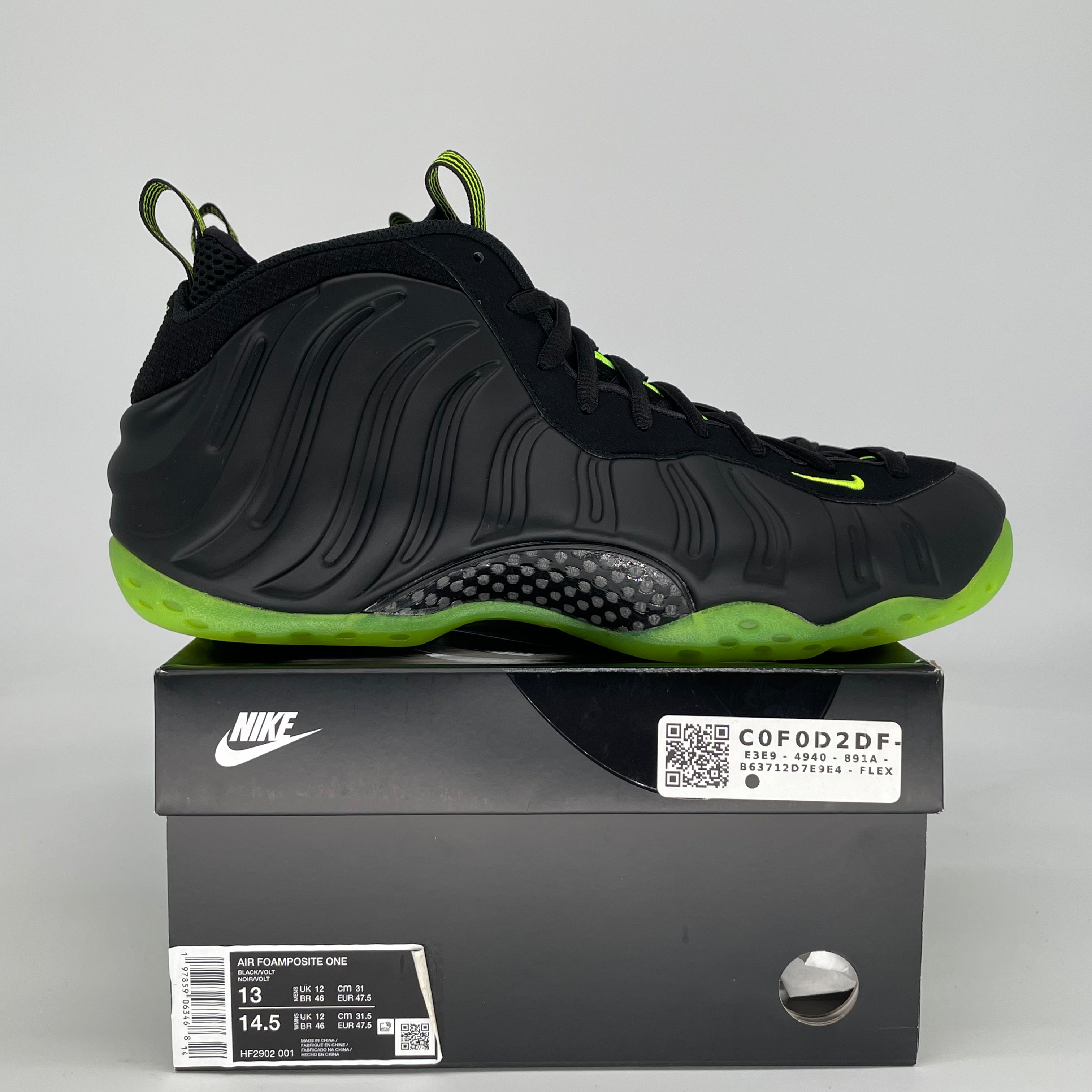 NIKE AIR FOAMPOSITE ONE BLACK VOLT HF2902-001 SIZE 13/14.5W