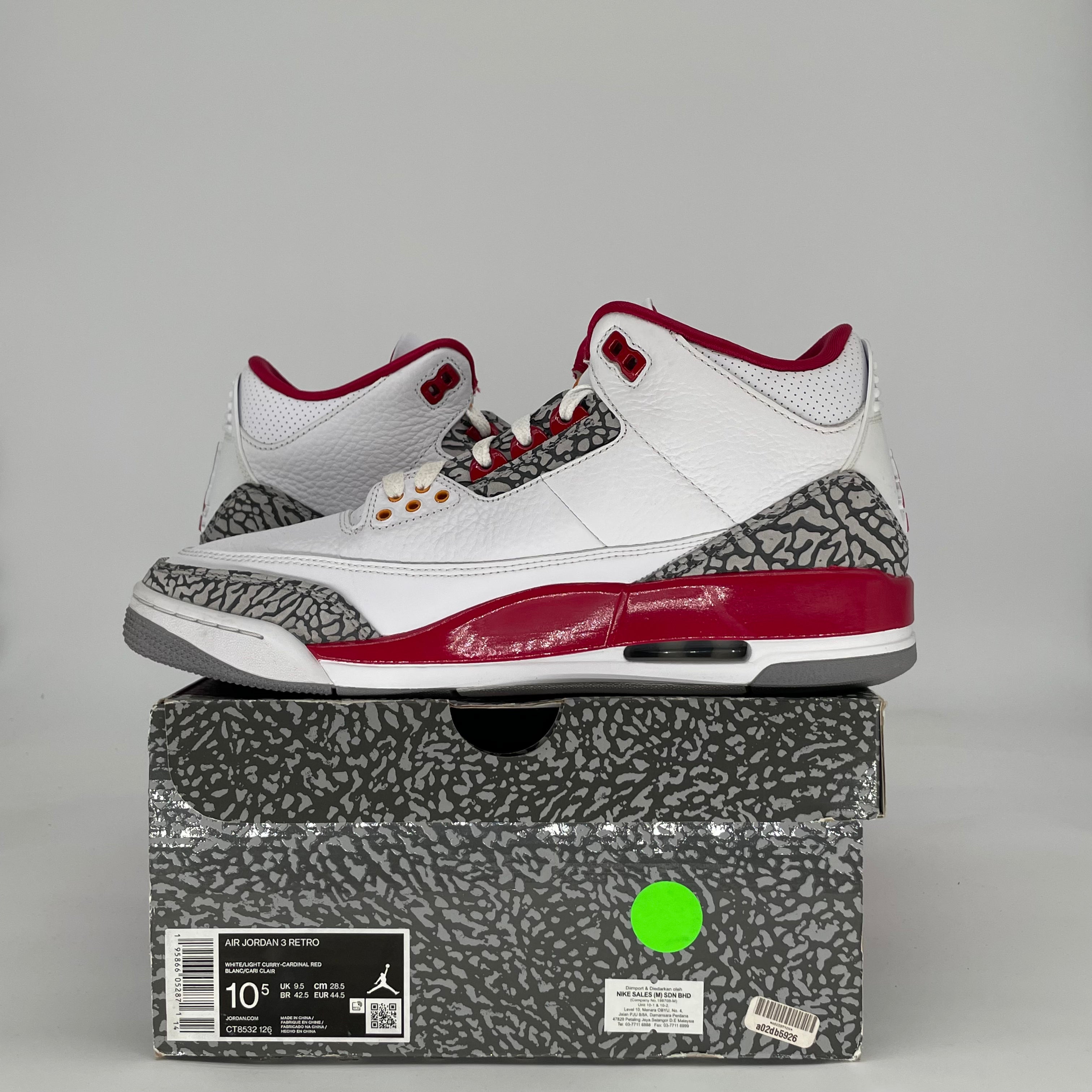 AIR JORDAN 3 CARDINAL RED CT8532-126 SIZE 10.5/12W