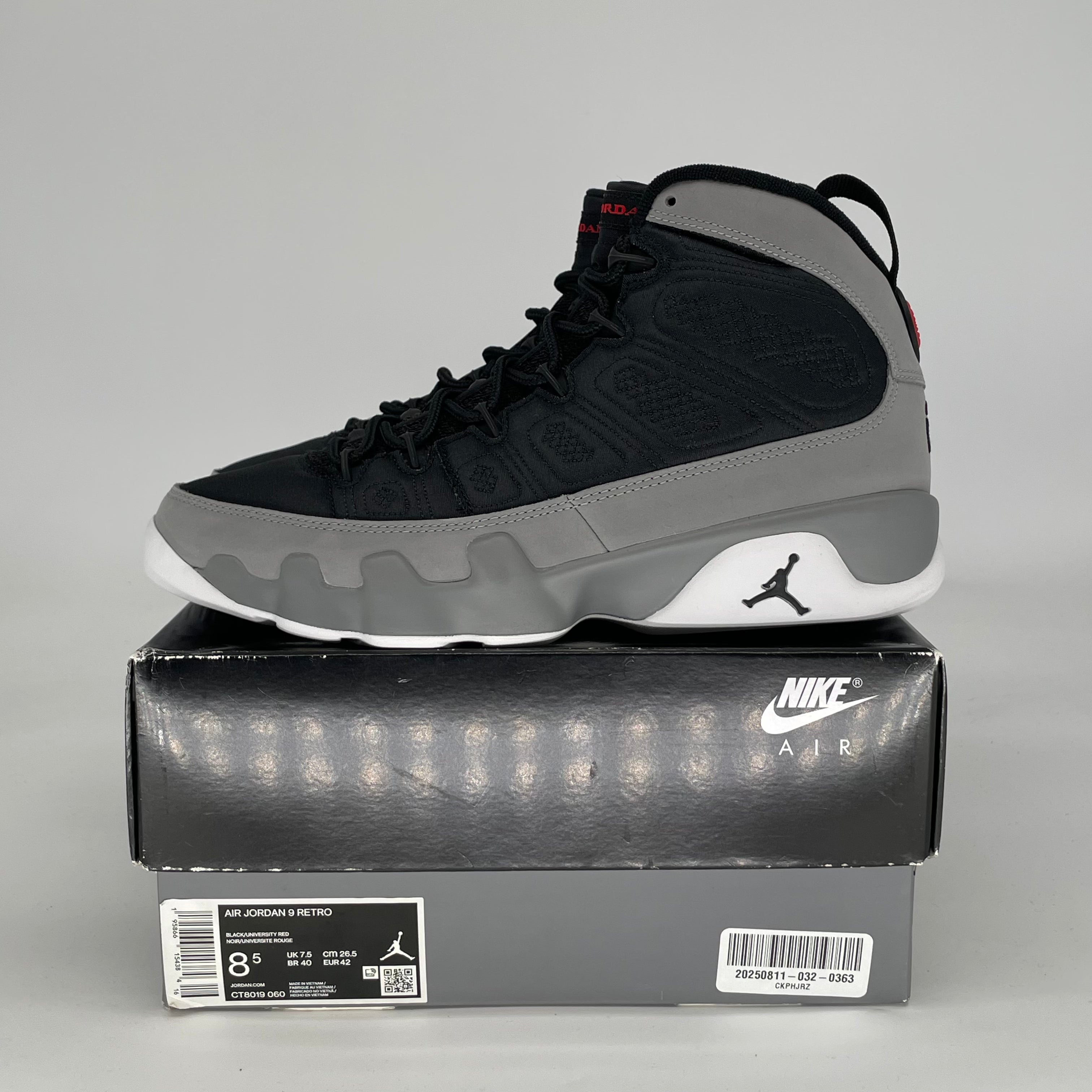 AIR JORDAN 9 PARTICLE GREY CT8019-060 SIZE 8.5/10W
