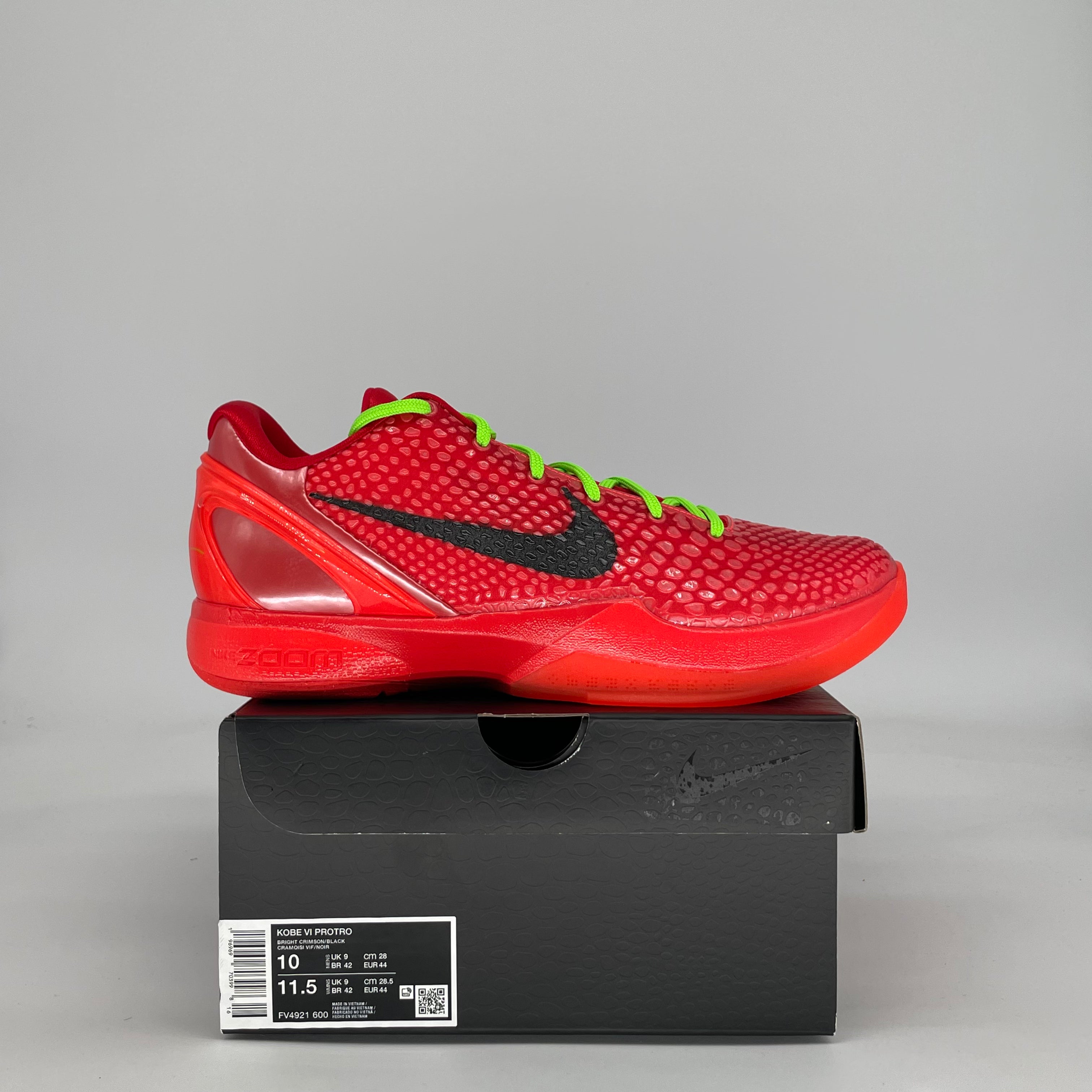 NIKE KOBE 6 PROTRO REVERSE GRINCH FV4921-600 SIZE 10/11.5W