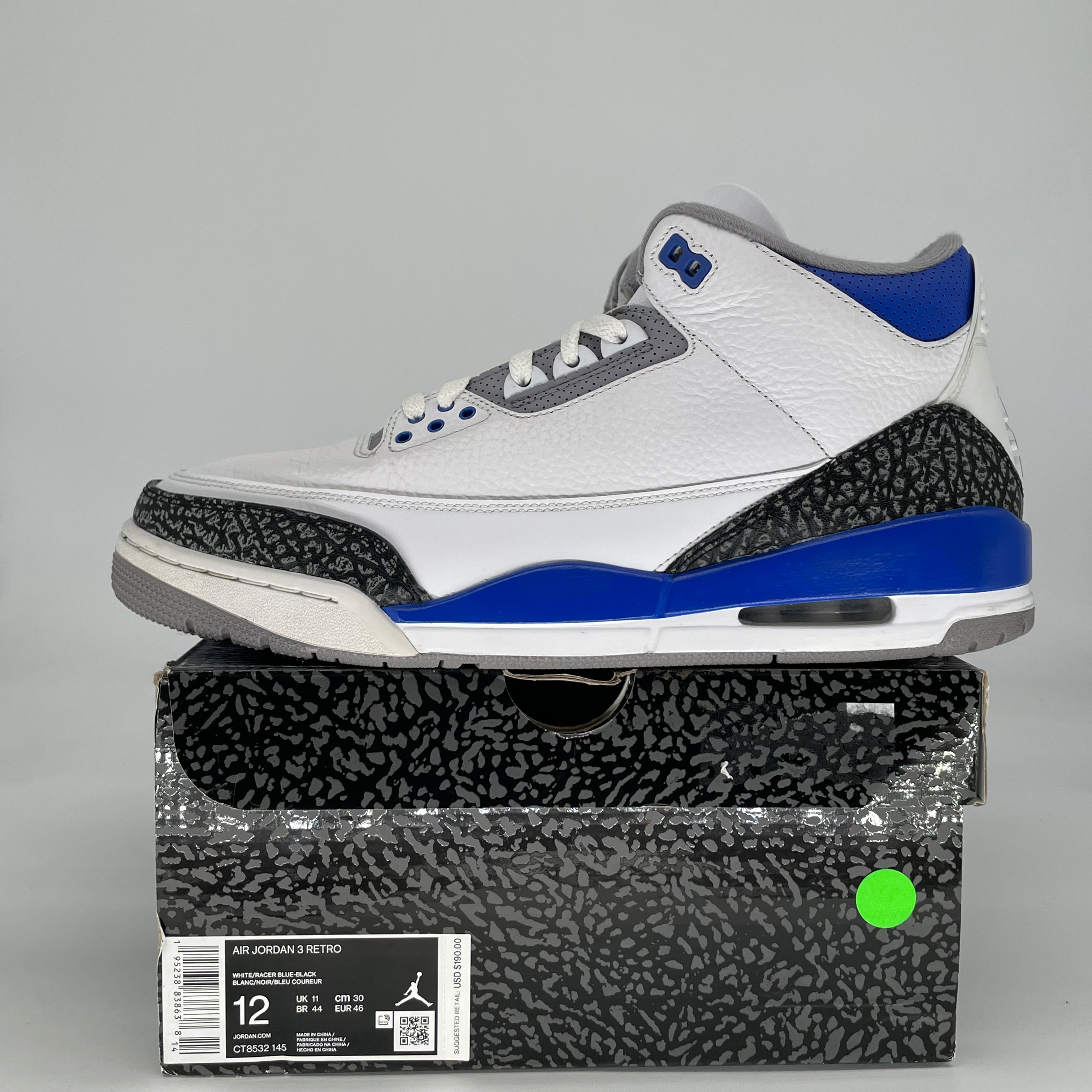 AIR JORDAN 3 RACER BLUE CT8532-145 SIZE 12/13.5W