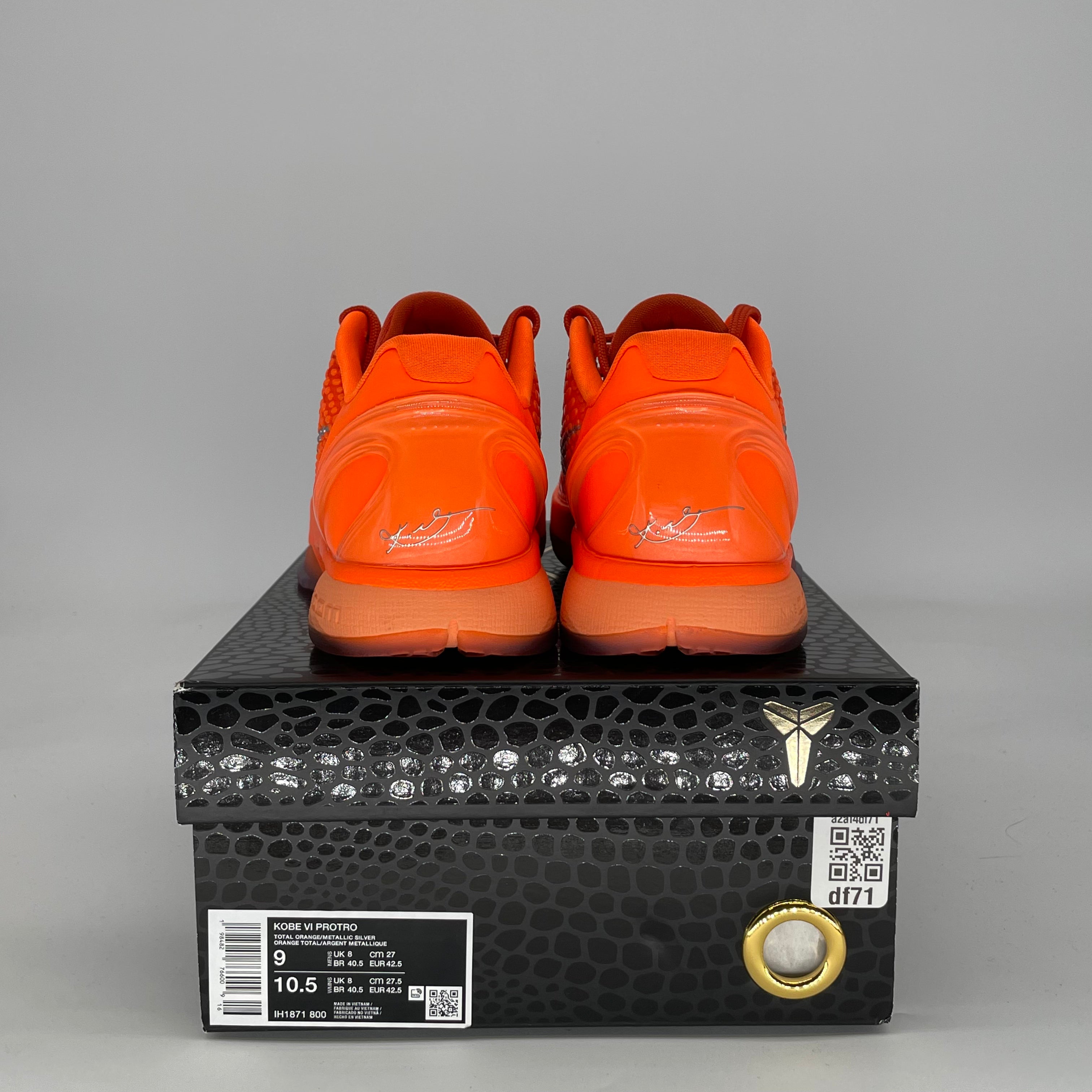 NIKE KOBE 6 PROTRO TOTAL ORANGE IH1871-800 SIZE 9/10.5W