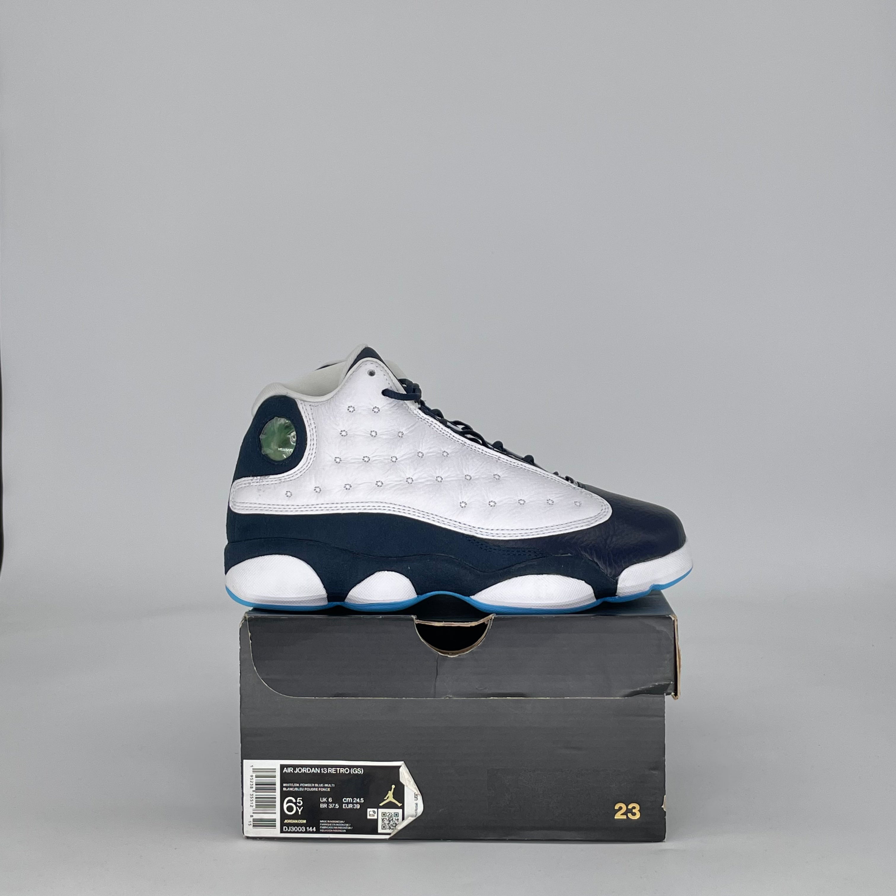 AIR JORDAN 13 WHITE OBSIDIAN POWDER BLUE DJ3003-144 SIZE 6.5/8W GS