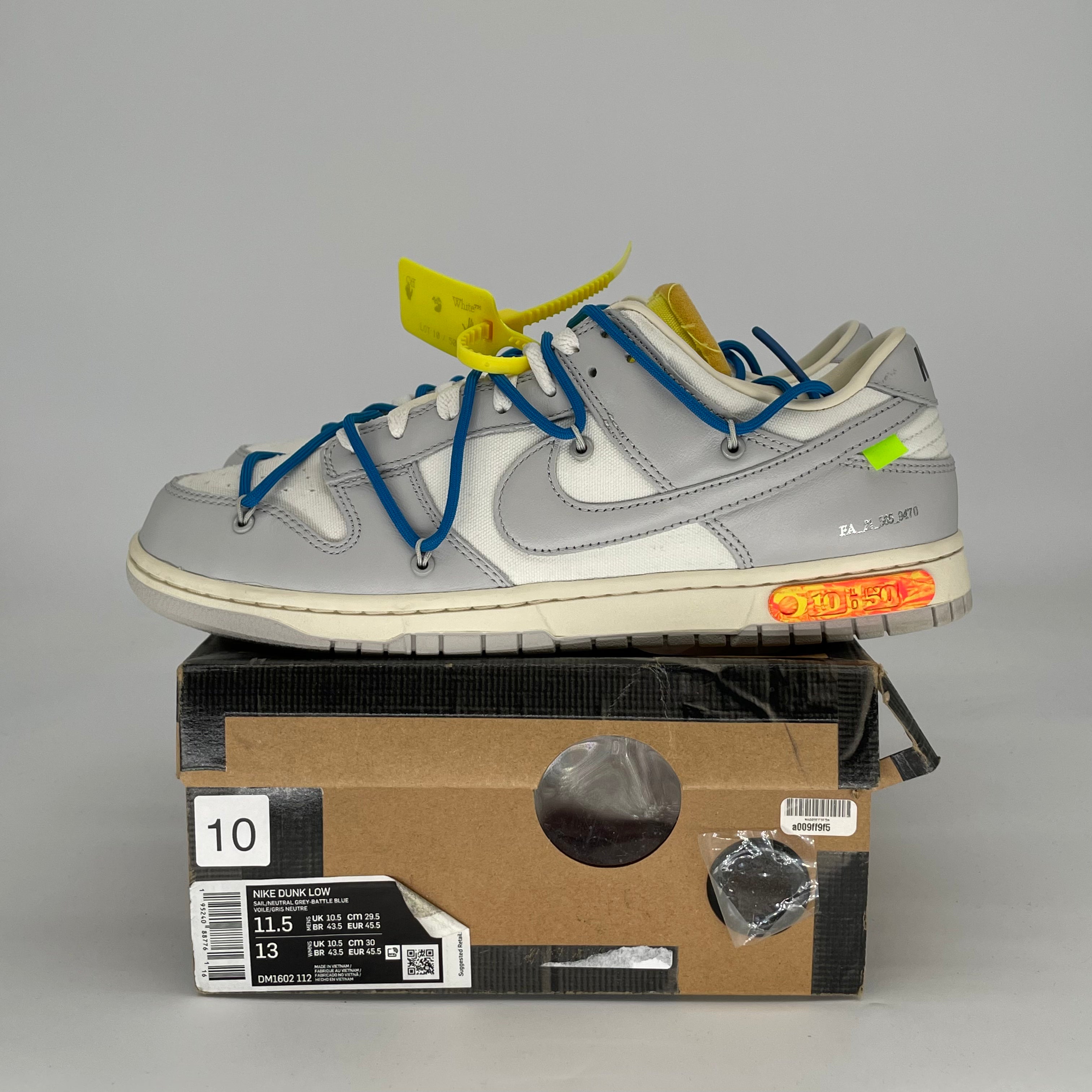 OFF WHITE X NIKE DUNK LOW LOT 10 DM1602-112 SIZE 11.5/13W