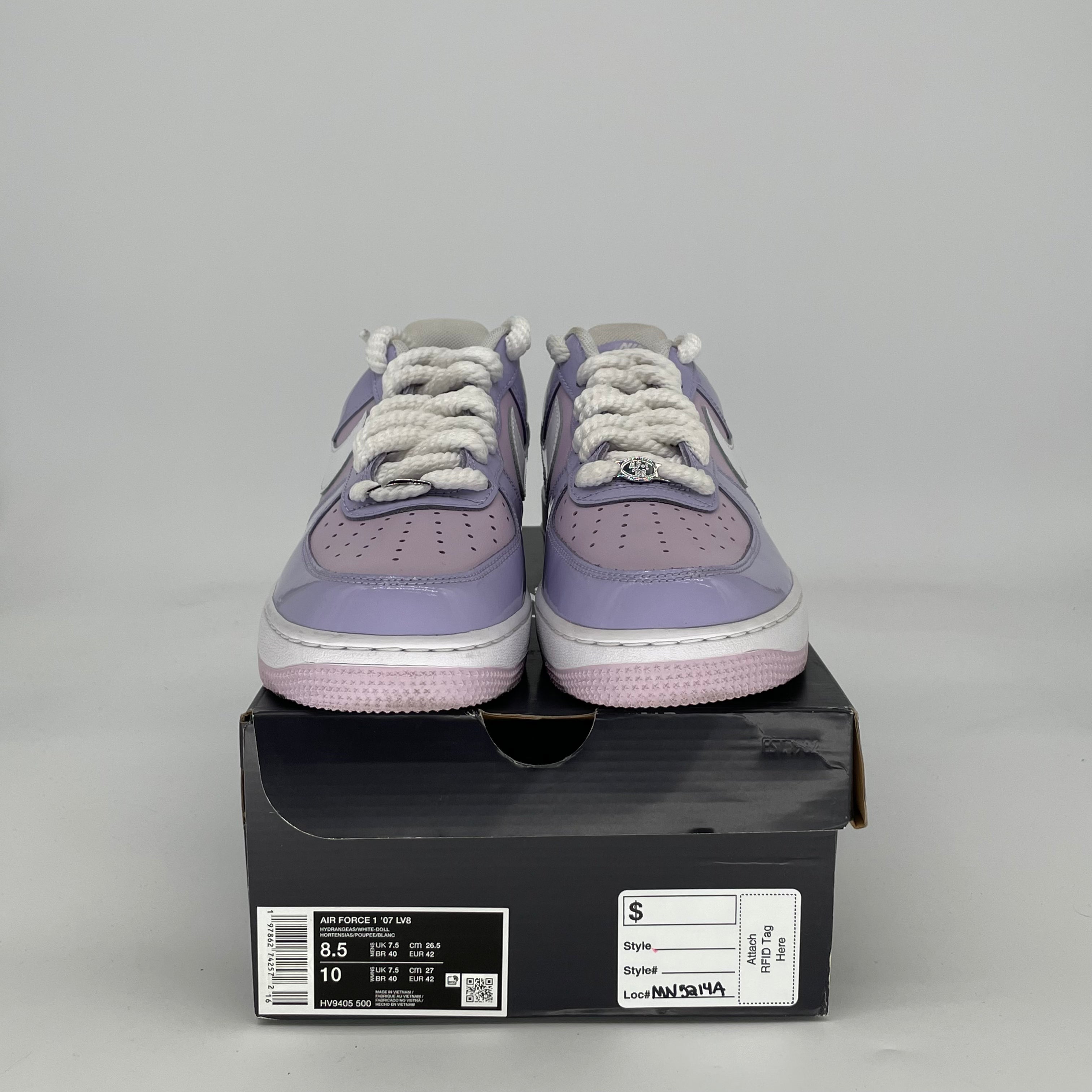 NIKE AIR FORCE 1 LOW HYDRANGEAS PATENT HV9405-500 SIZE 8.5/10W