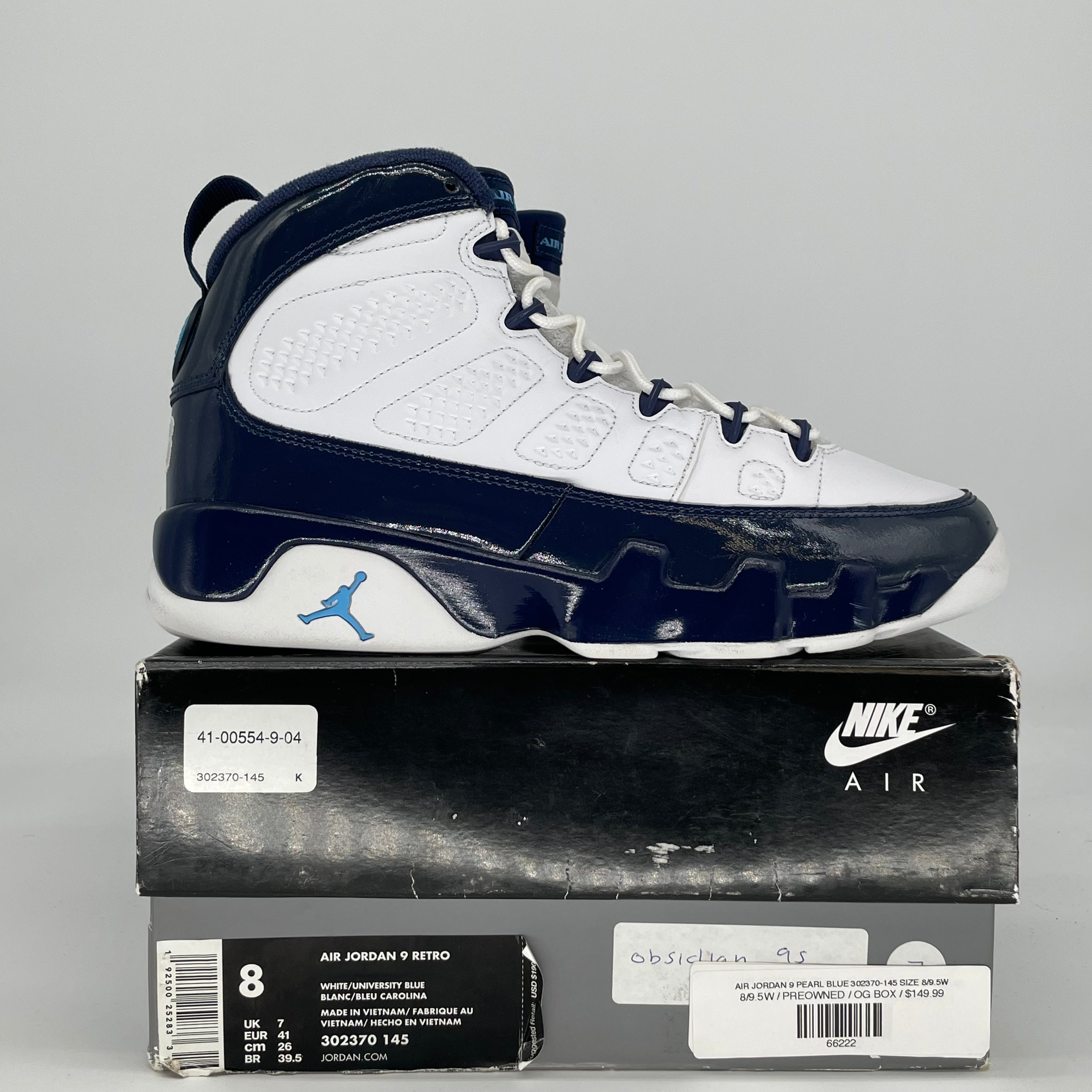 AIR JORDAN 9 PEARL BLUE 302370-145 SIZE 8/9.5W