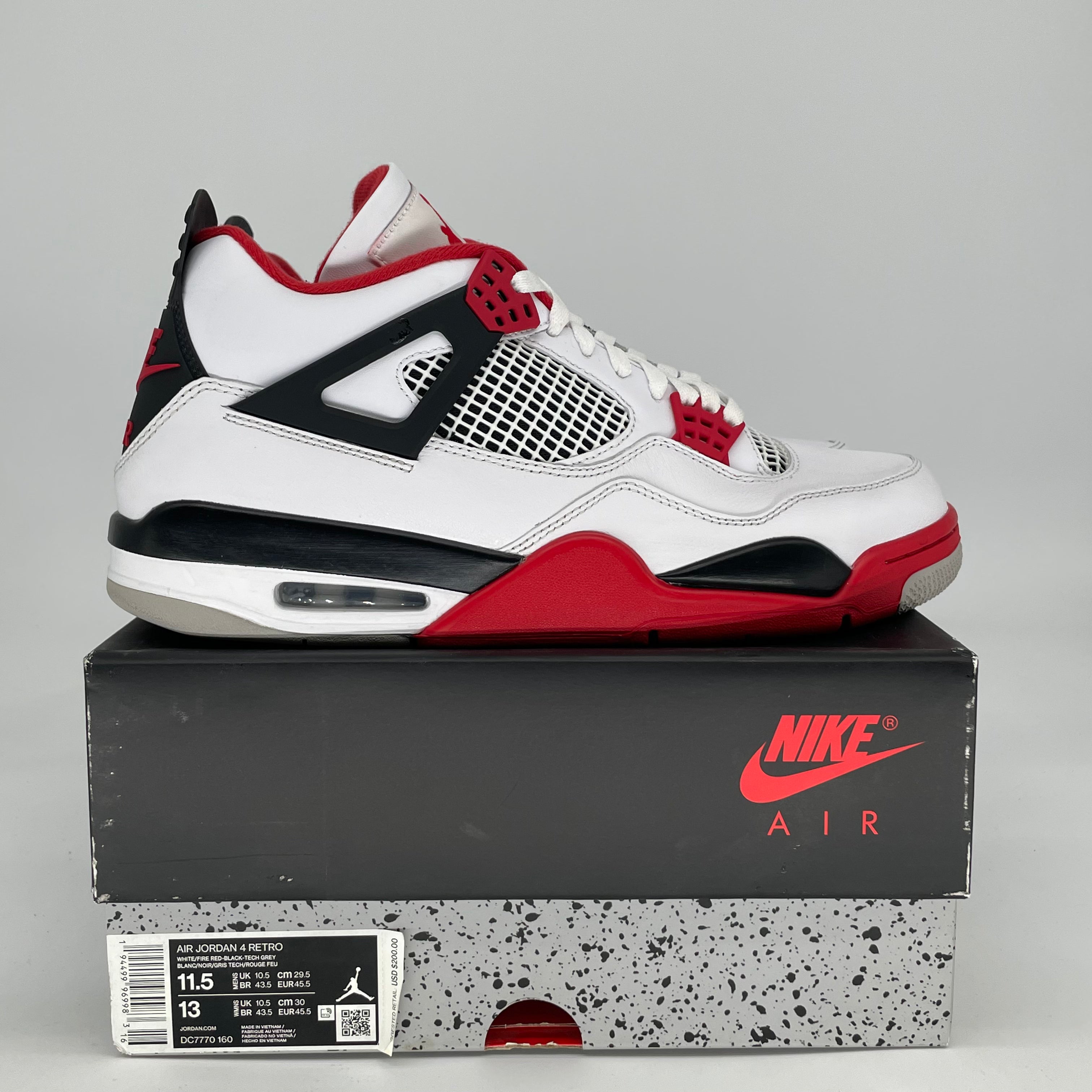 AIR JORDAN 4 FIRE RED DC7770-160 SIZE 11.5/13W