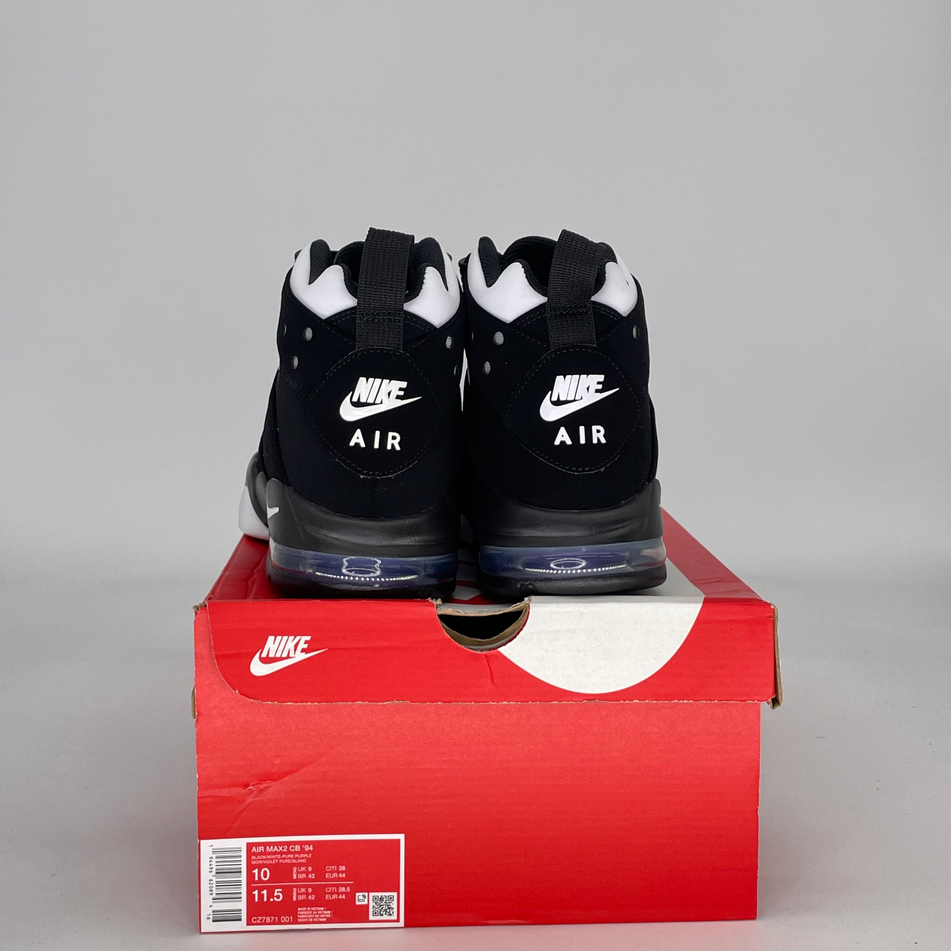NIKE AIR MAX 2 CB 94 BLACK WHITE PURPLE CZ7871-001 SIZE 10/11.5W