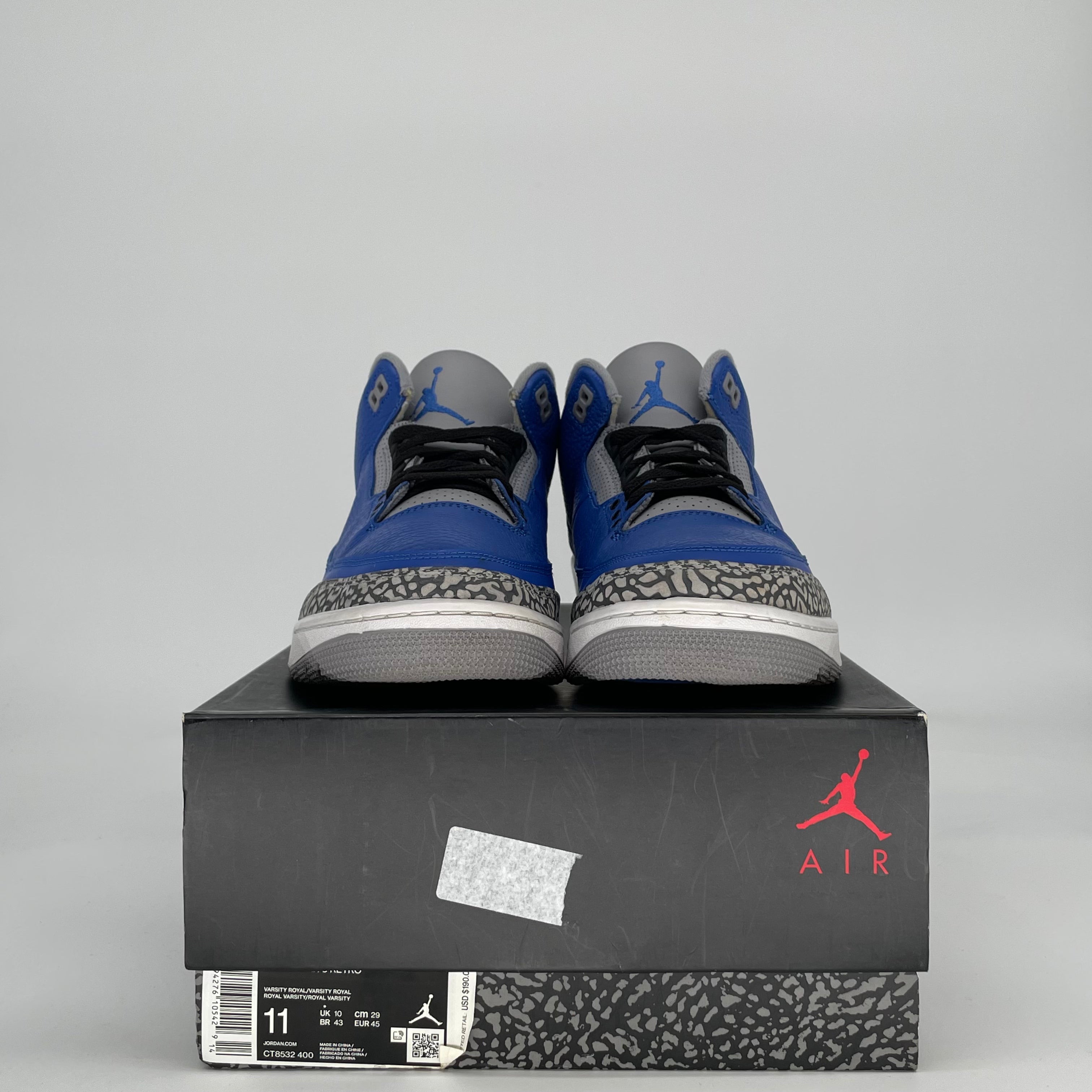 AIR JORDAN 3 VARSITY ROYAL CEMENT CT8532-400 SIZE 11/12.5W