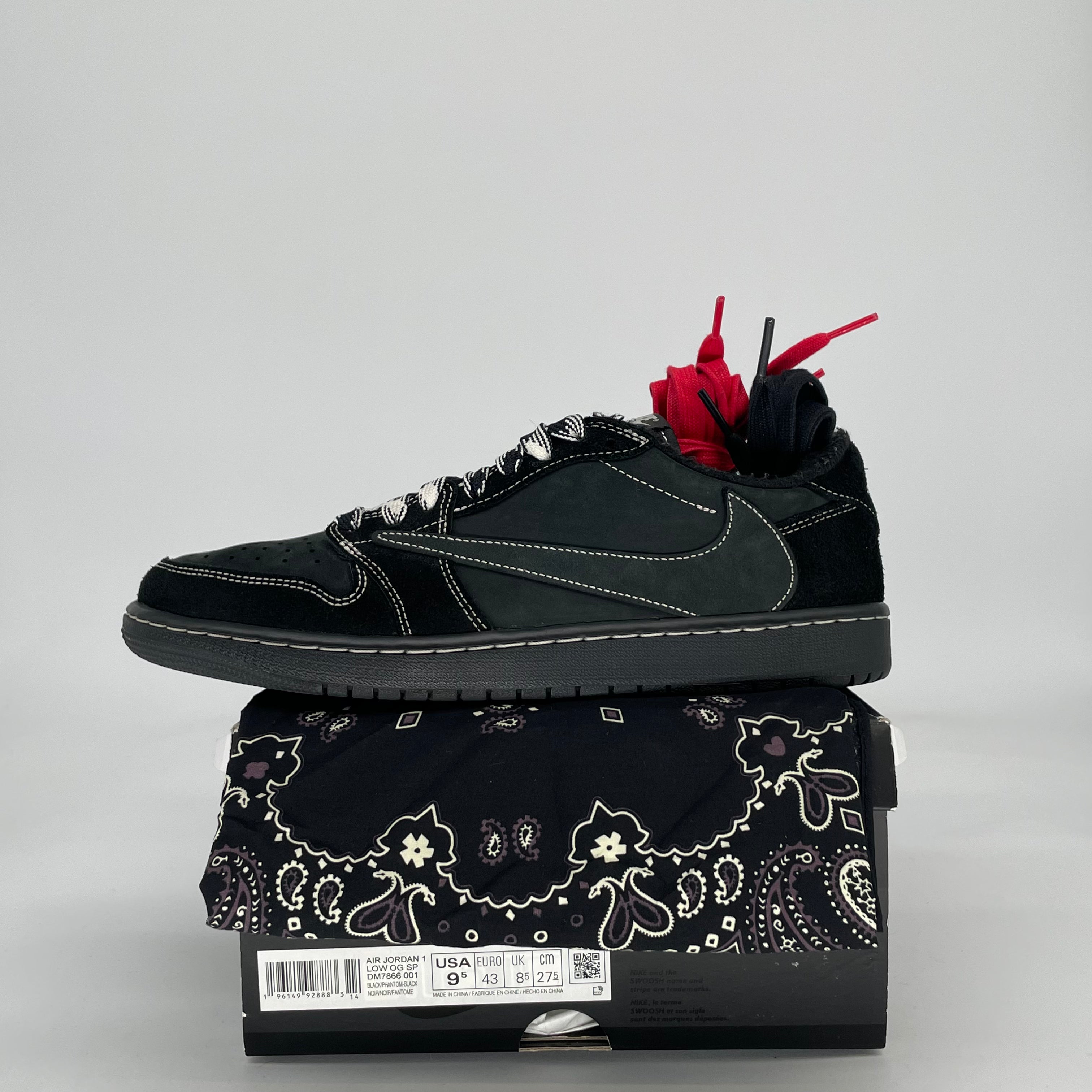 AIR JORDAN 1 LOW X TRAVIS SCOTT BLACK PHANTOM DM7866-001 SIZE 9.5/11W