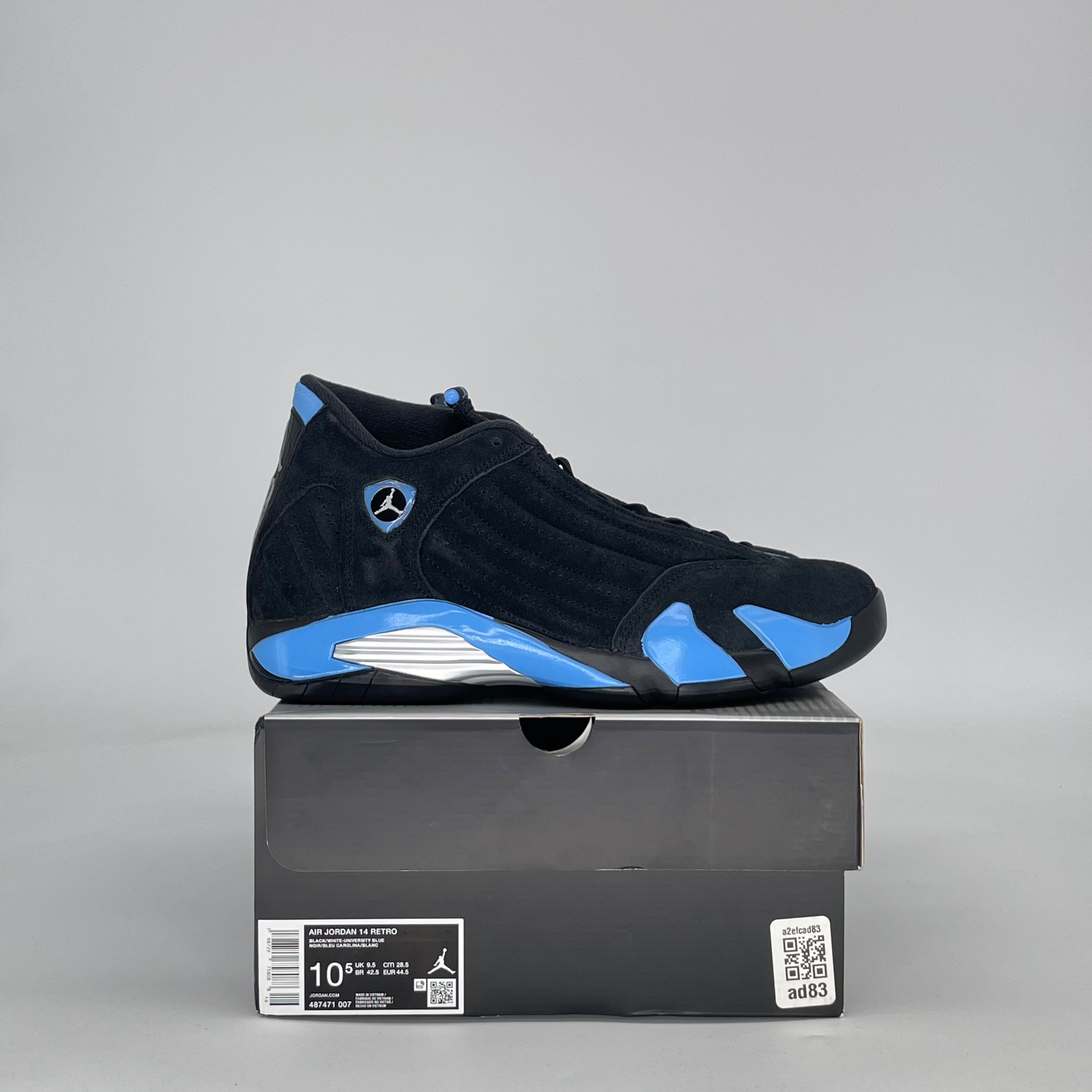 AIR JORDAN 14 BLACK UNIVERSITY BLUE 487471-007 SIZE 10.5/12W