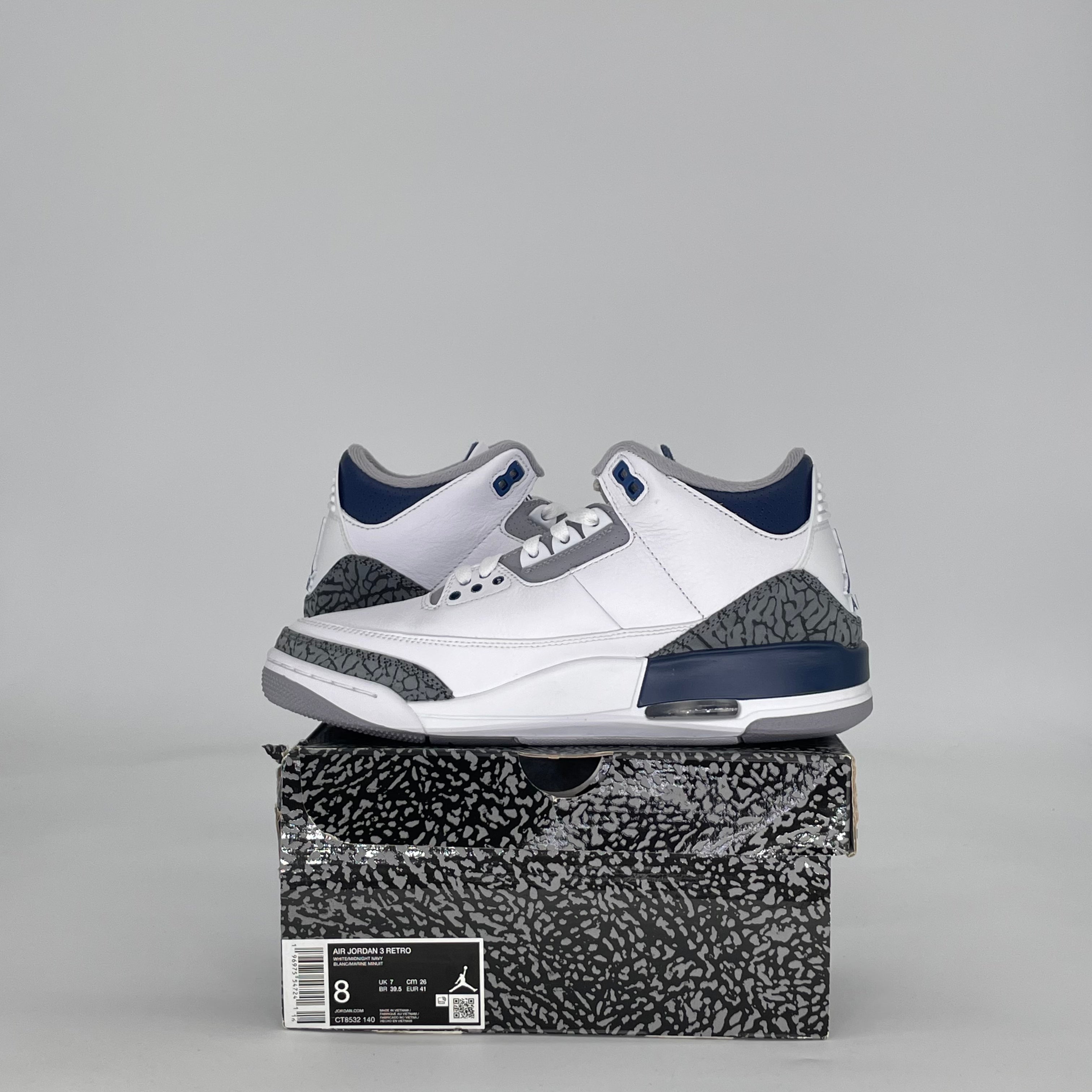 AIR JORDAN 3 MIDNIGHT NAVY CT8532-140 SIZE 8/9.5W