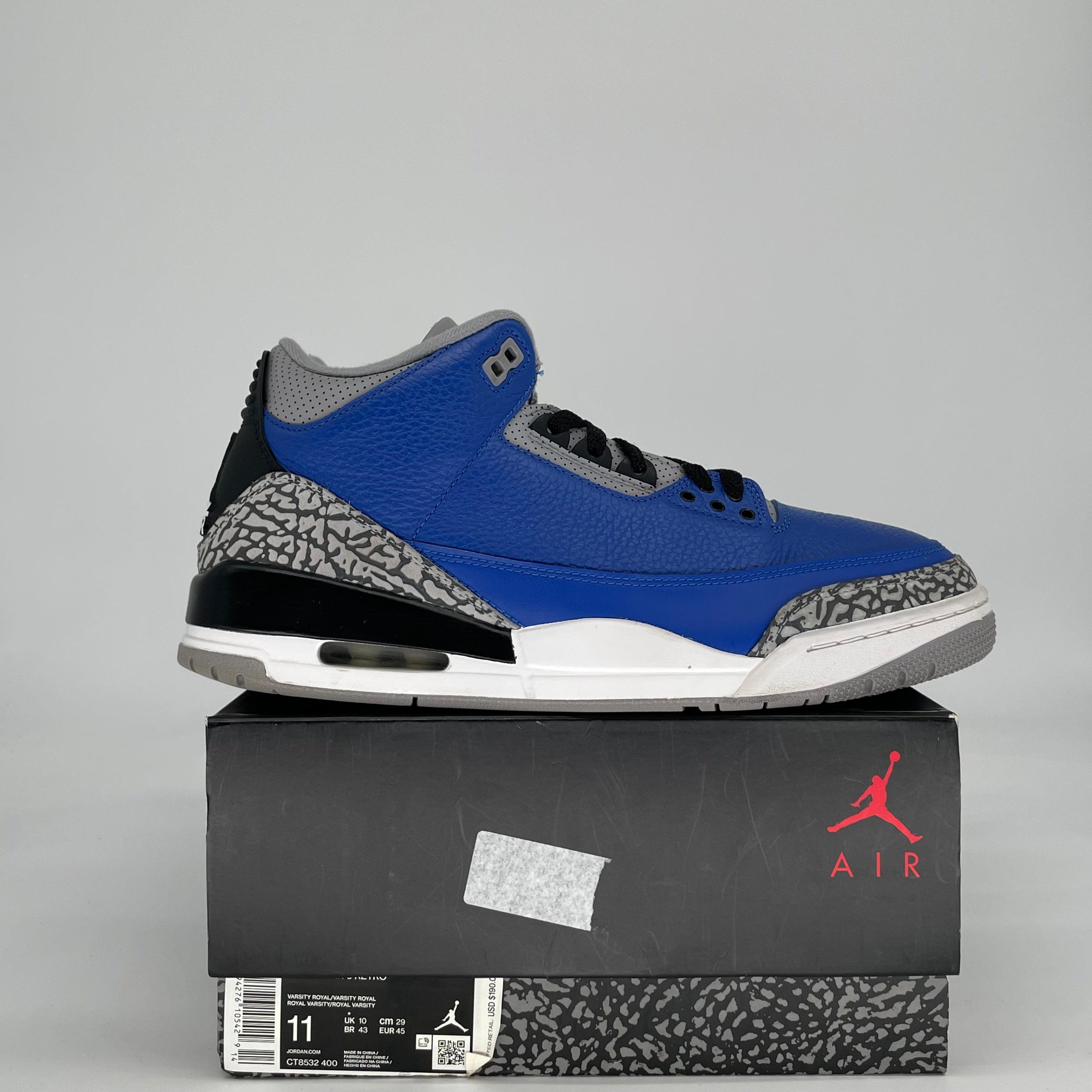 AIR JORDAN 3 VARSITY ROYAL CEMENT CT8532-400 SIZE 11/12.5W