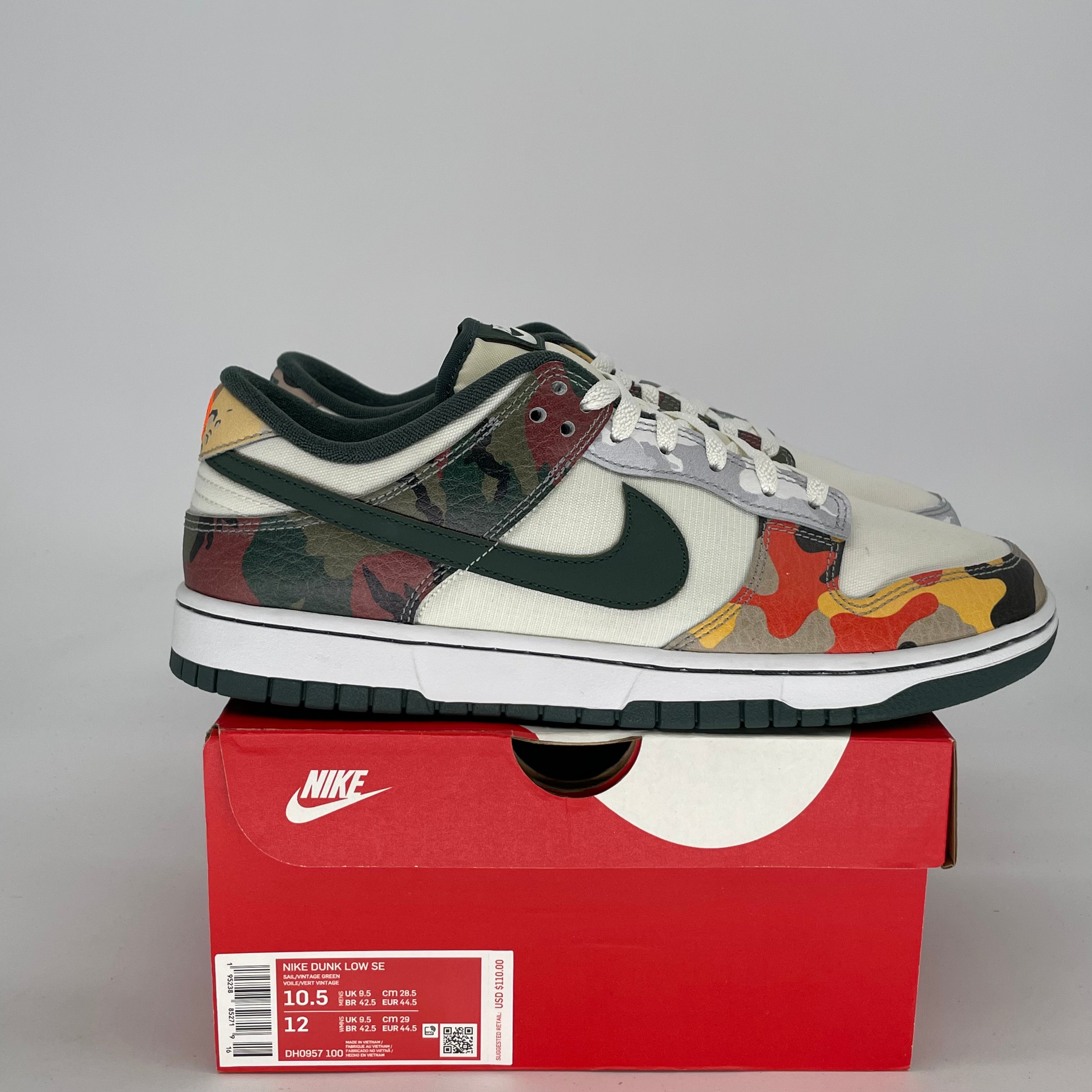 NIKE DUNK LOW SAIL MULTI-CAMO DH0957-100 SIZE 10.5/12W