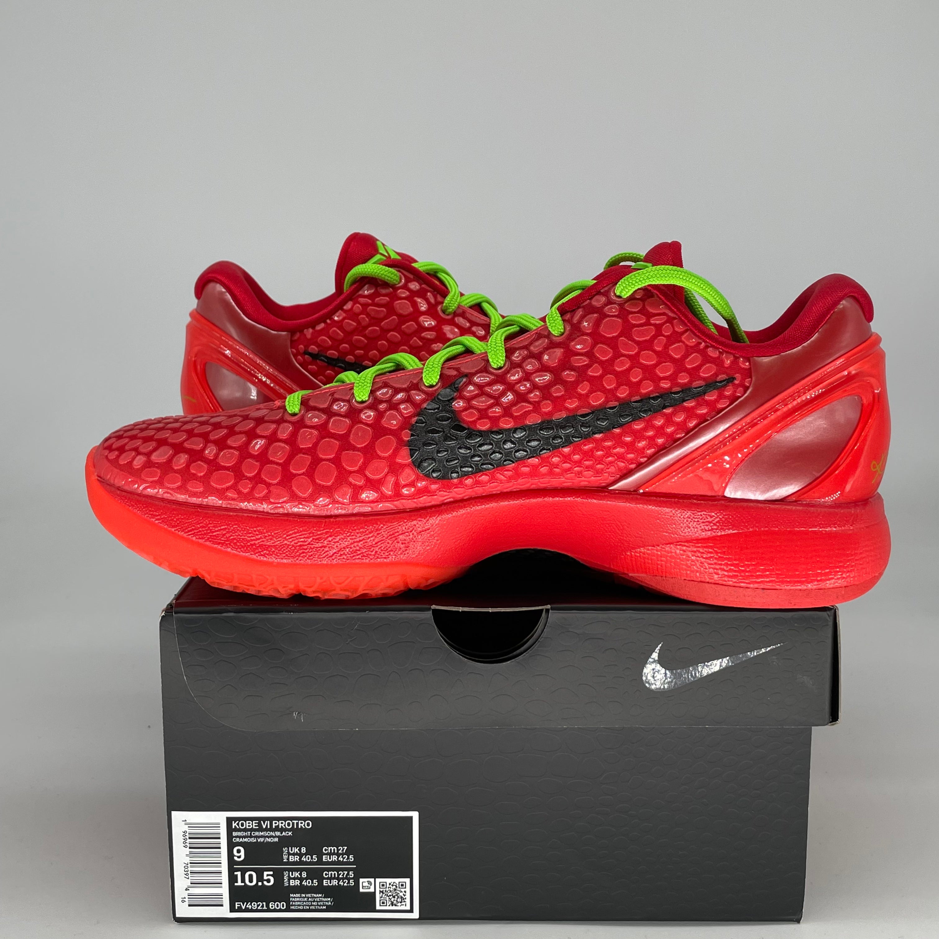 NIKE KOBE 6 PROTRO REVERSE GRINCH FV4921-600 SIZE 9/10.5W