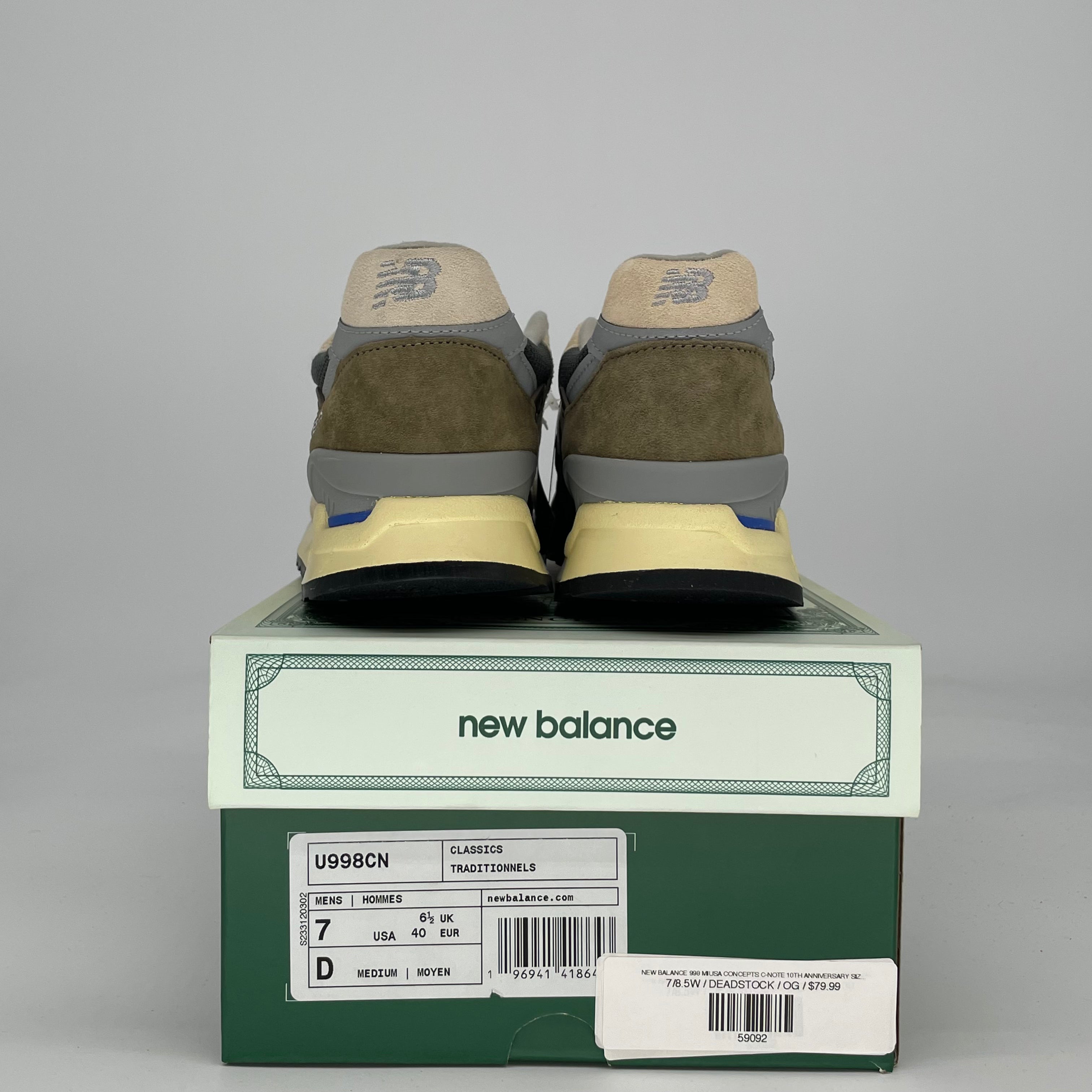 NEW BALANCE 998 MIUSA CONCEPTS C-NOTE 10TH ANNIVERSARY SIZE 7/8.5W U998CN