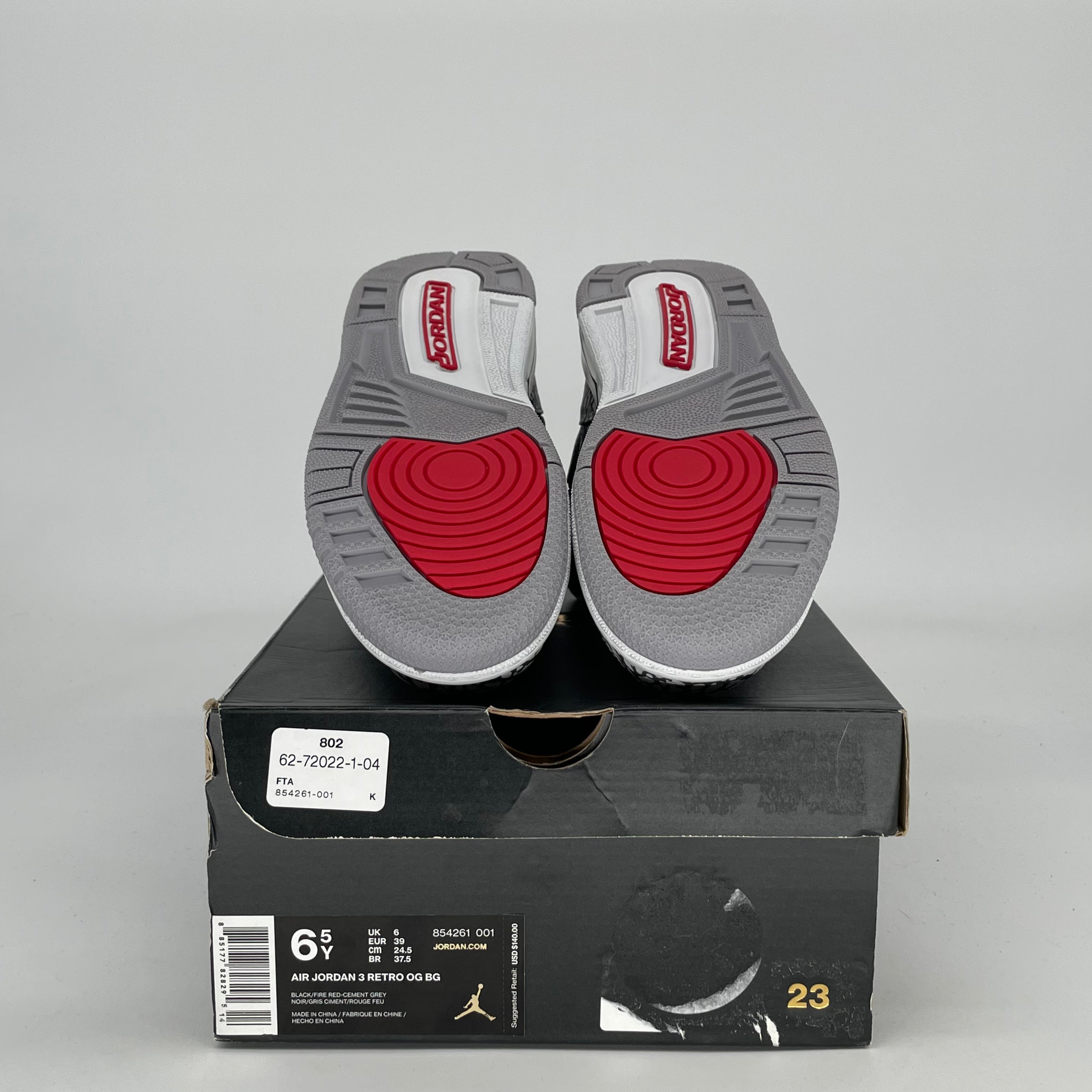 AIR JORDAN 3 BLACK CEMENT 854261-001 SIZE 6.5/8W