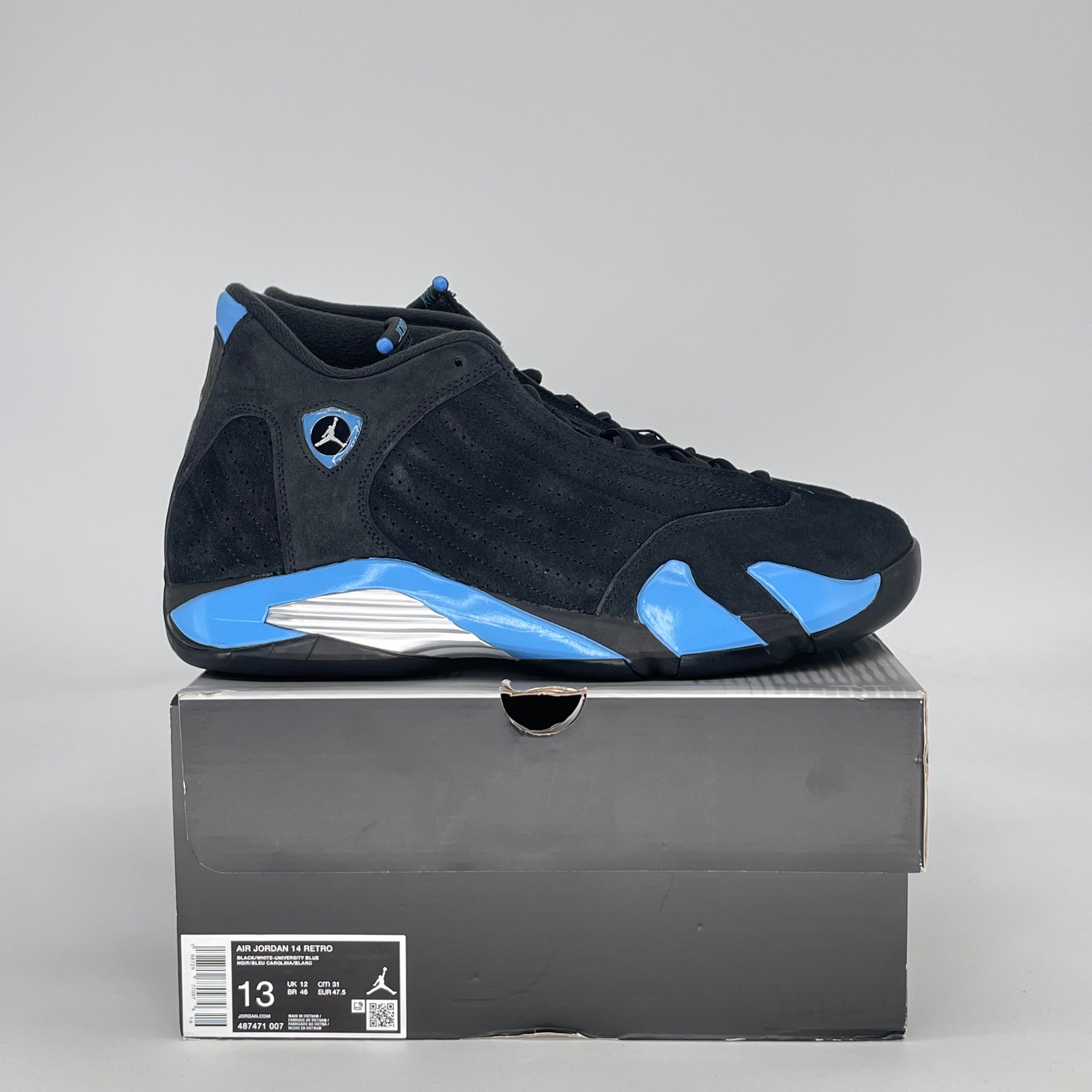 AIR JORDAN 14 BLACK UNIVERSITY BLUE 487471-007 SIZE 13/14.5W