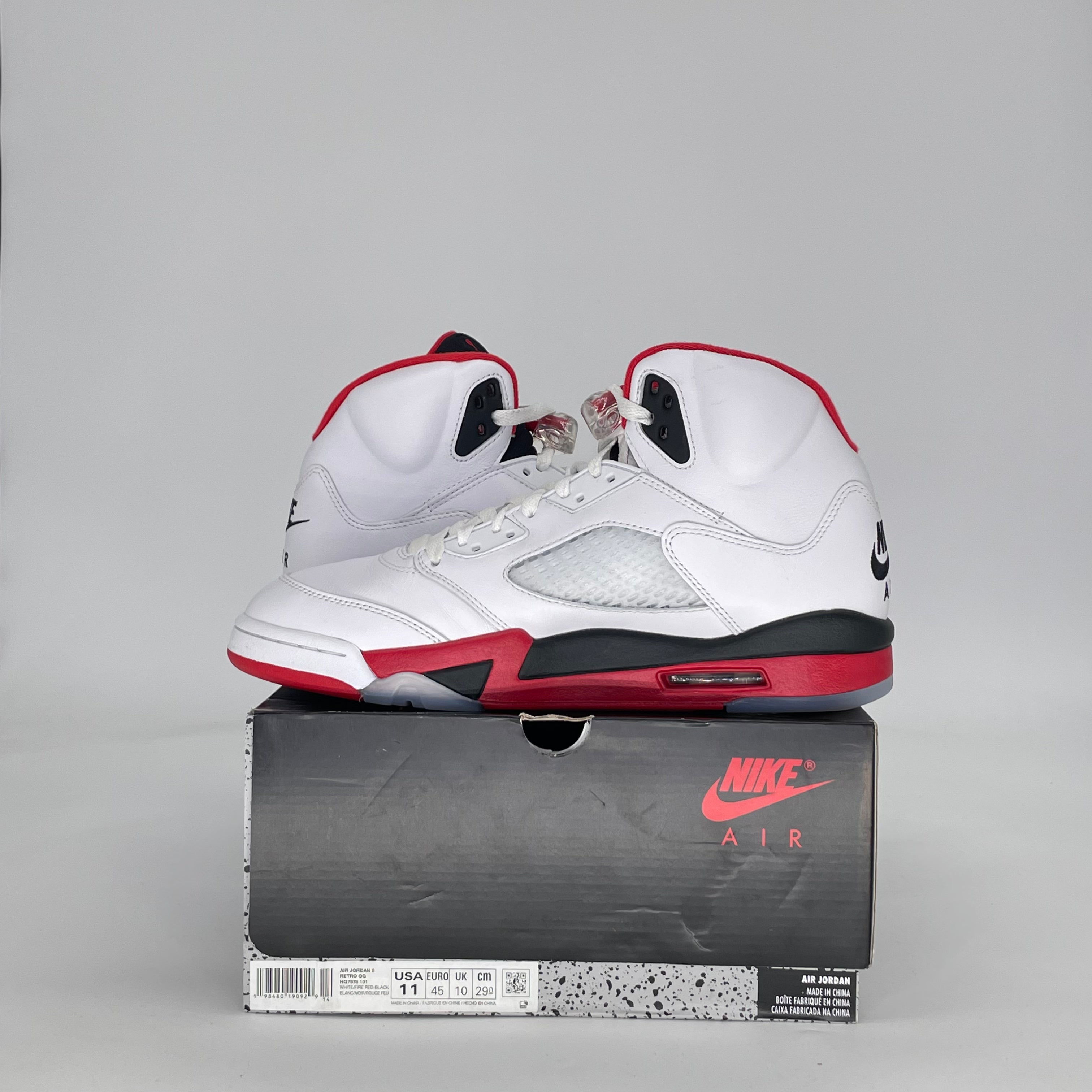 AIR JORDAN 5 FIRE RED BLACK TONGUE HQ7978-101 SIZE 11/12.5W