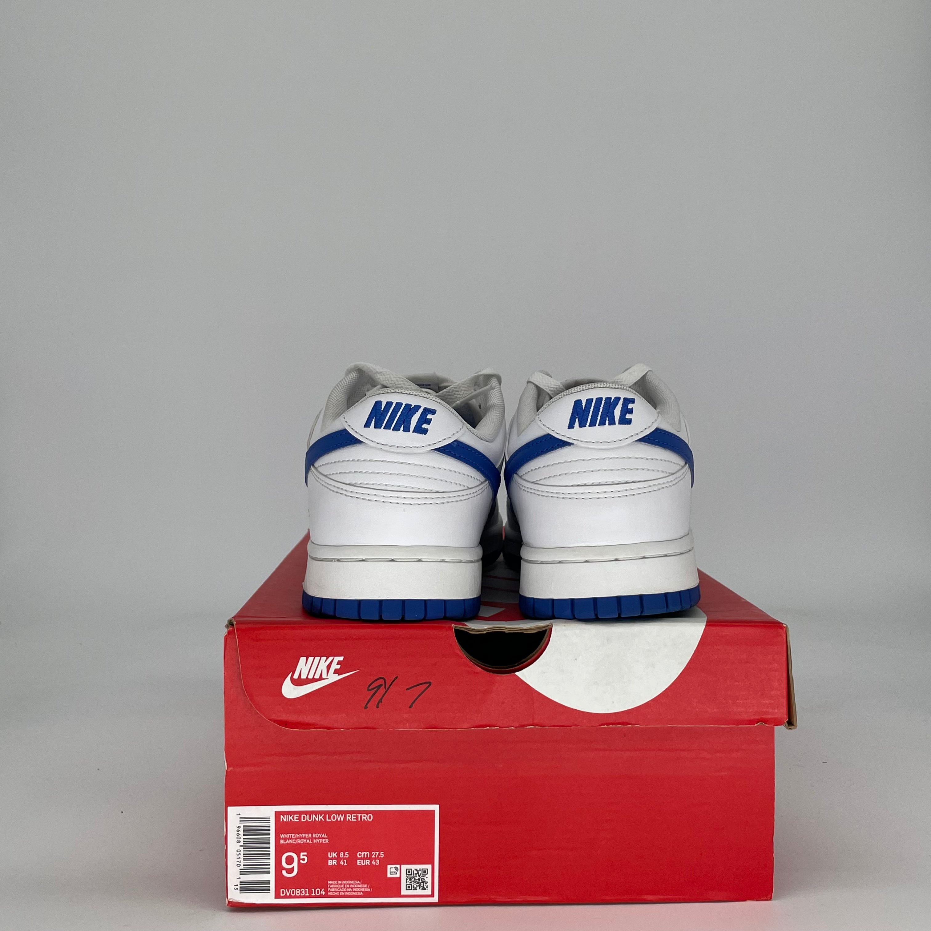 NIKE DUNK LOW WHITE HYPER ROYAL DV0831-104 SIZE 9.5/11W