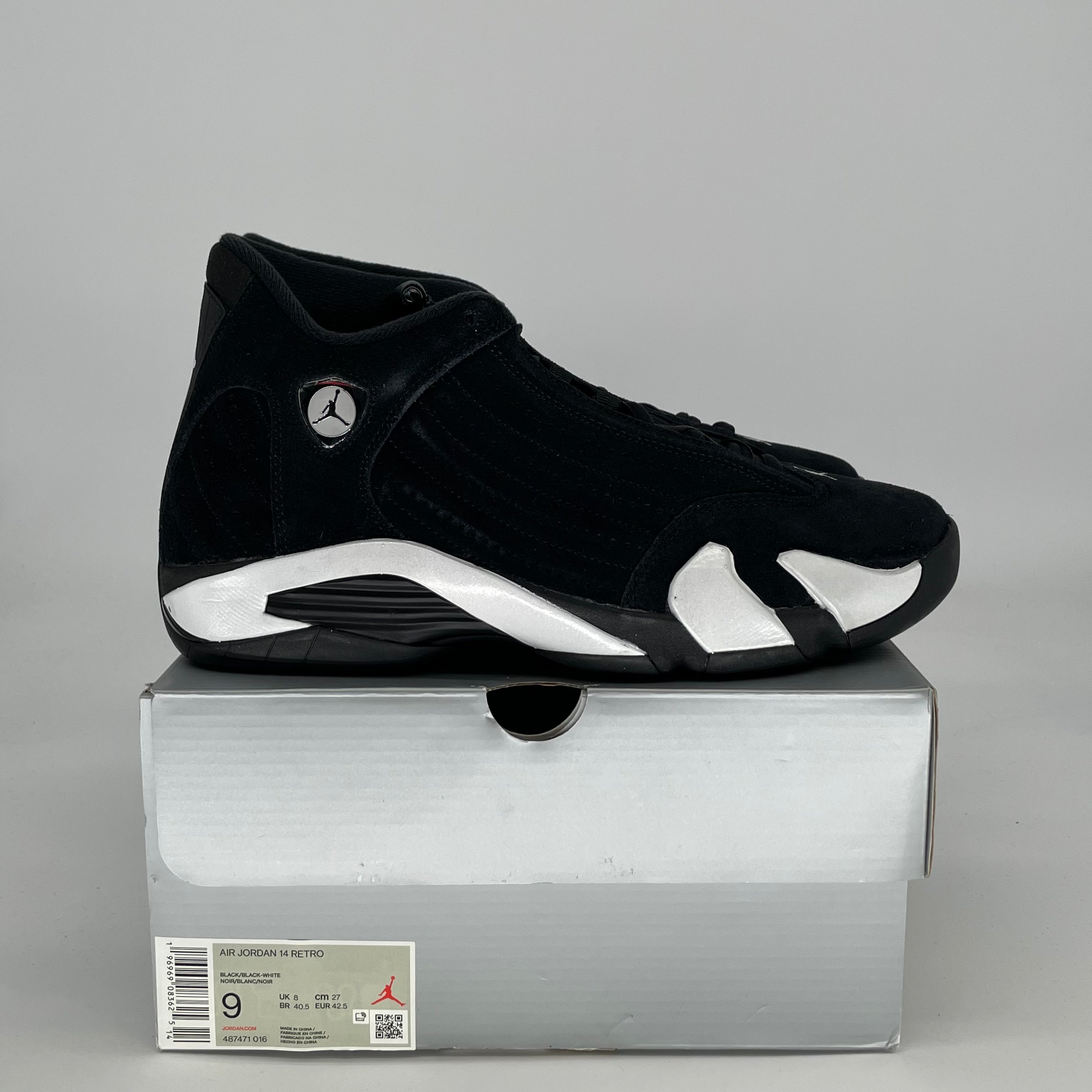 AIR JORDAN 14 BLACK WHITE 487471-016 SIZE 9/10.5W