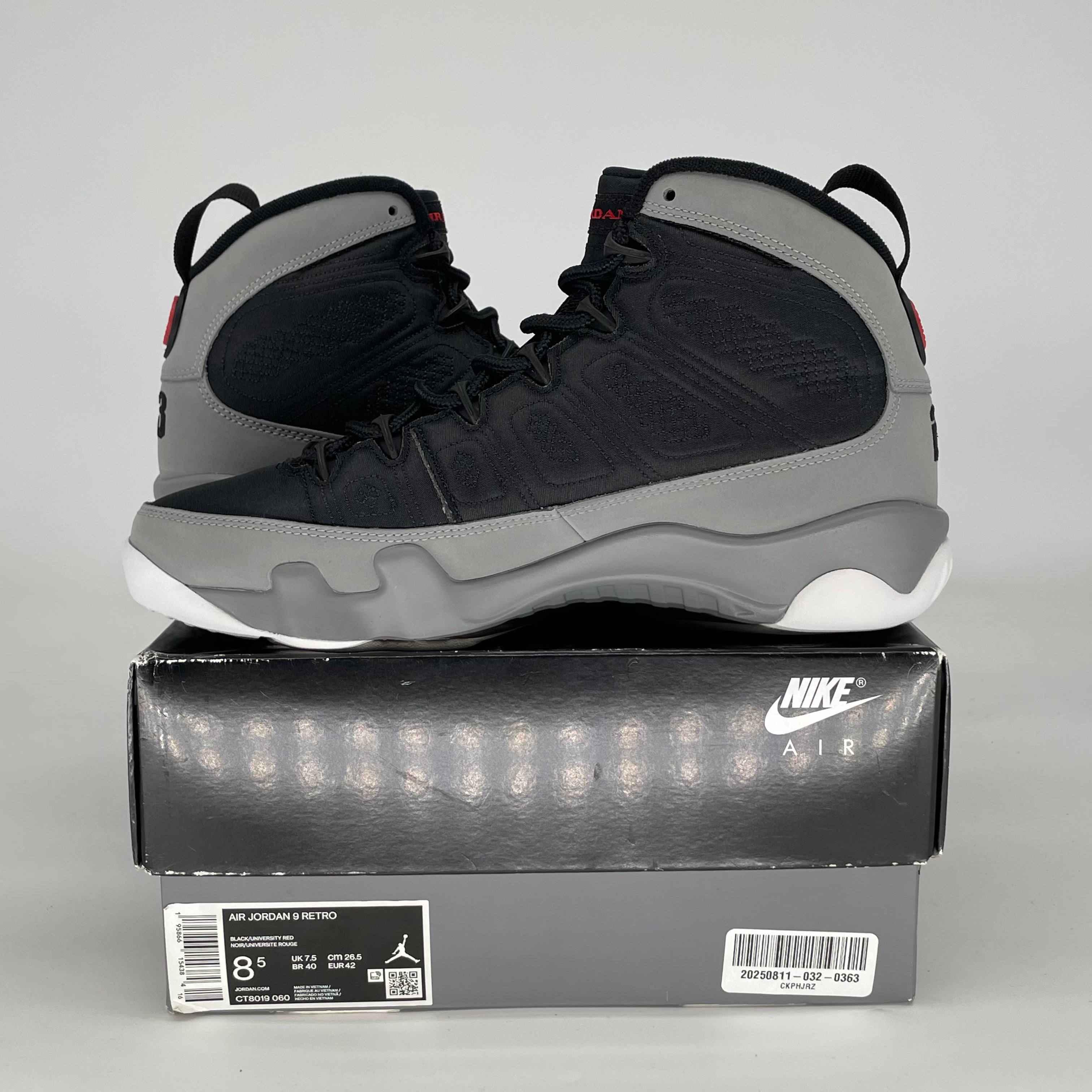 AIR JORDAN 9 PARTICLE GREY CT8019-060 SIZE 8.5/10W