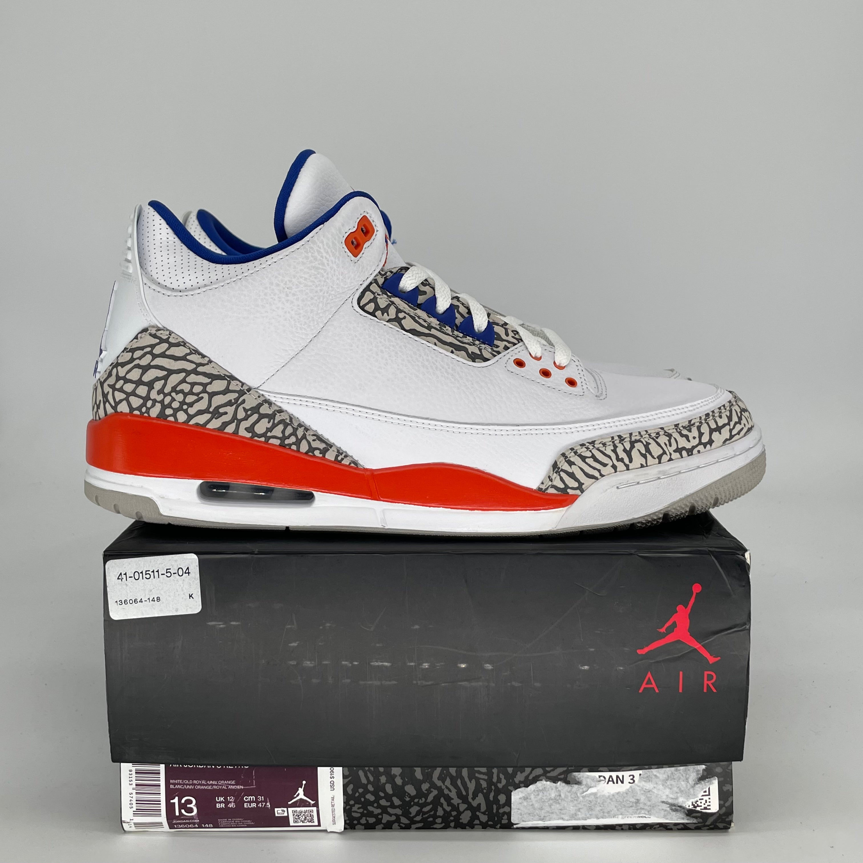AIR JORDAN 3 KNICKS 136064-148 SIZE 13/14.5W
