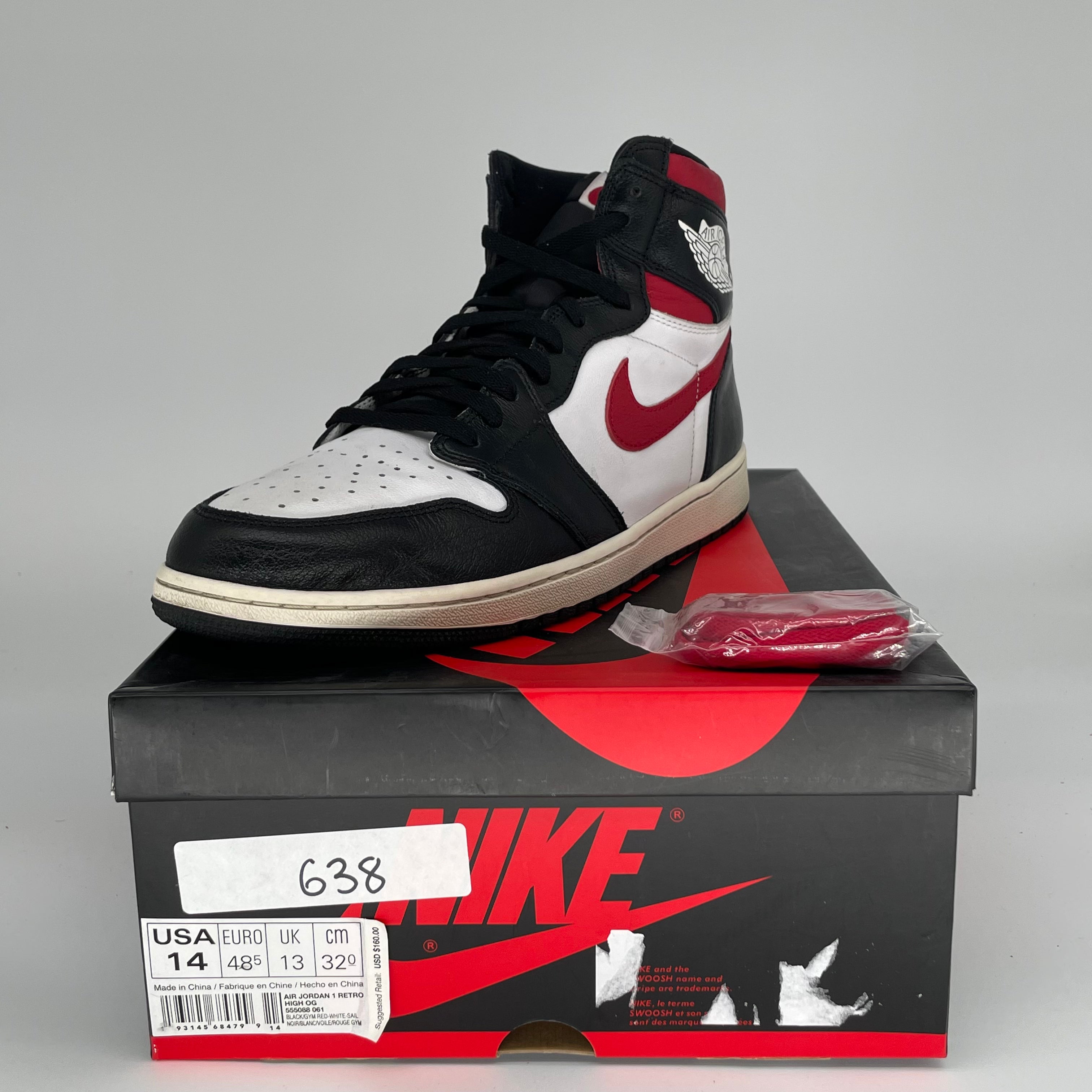 AIR JORDAN 1 BLACK GYM RED 555088-061 SIZE 14/15.5W