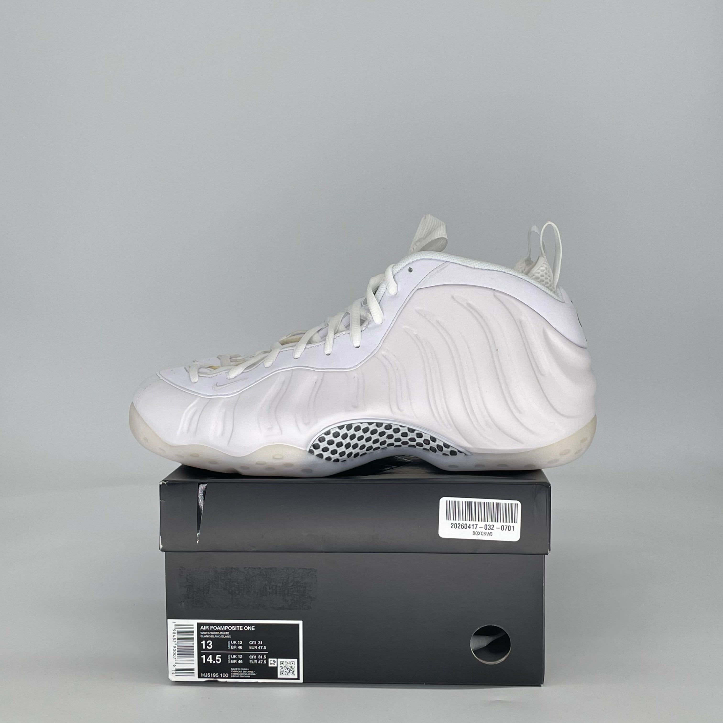 NIKE AIR FOAMPOSITE TRIPLE WHITE HJ5195-100 SIZE 13/14.5W