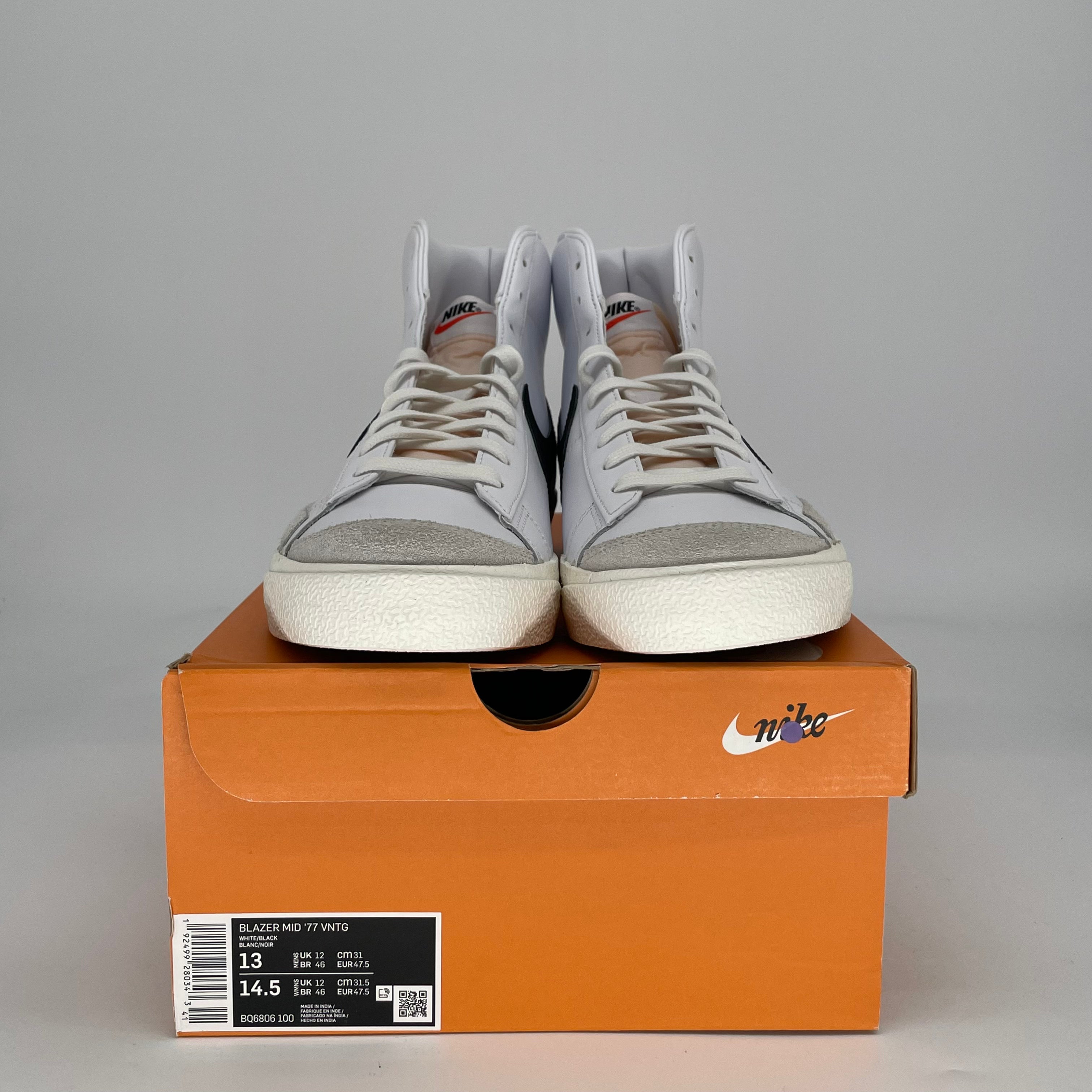 NIKE BLAZER MID 77 VINTAGE WHITE BLACK BQ6806-100 SIZE 13/14.5W