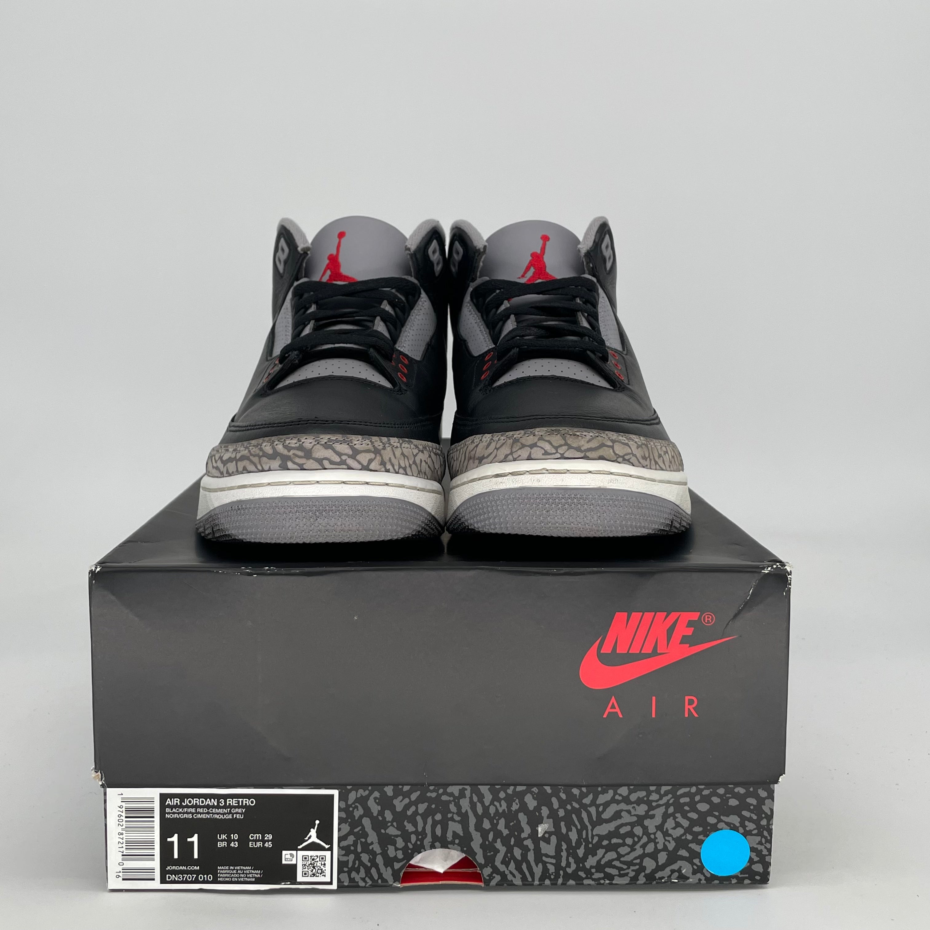 AIR JORDAN 3 BLACK CEMENT DN3707-010 SIZE 11/12.5W