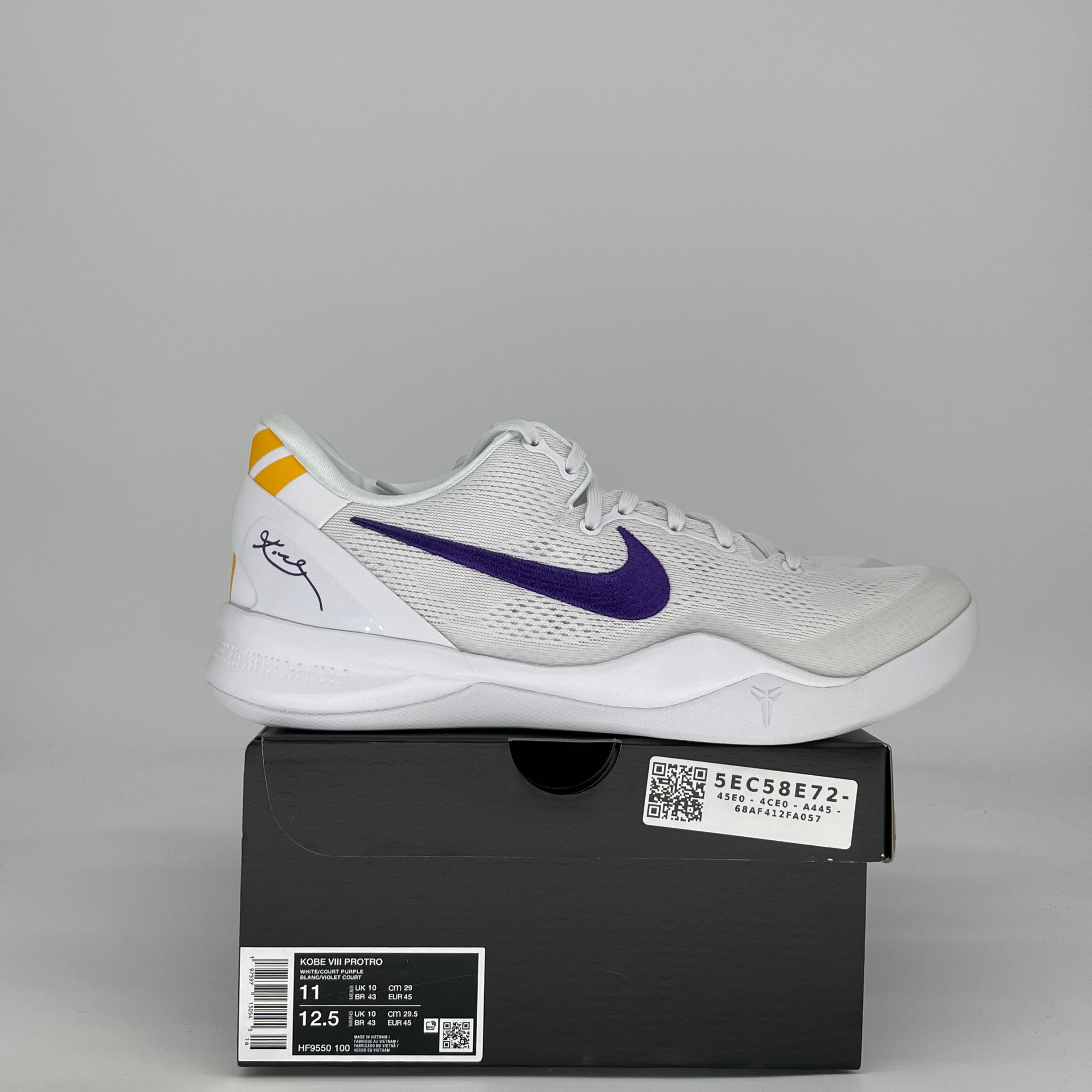 NIKE KOBE 8 PROTRO LAKERS HOME HF9550-100 SIZE 11/12.5W