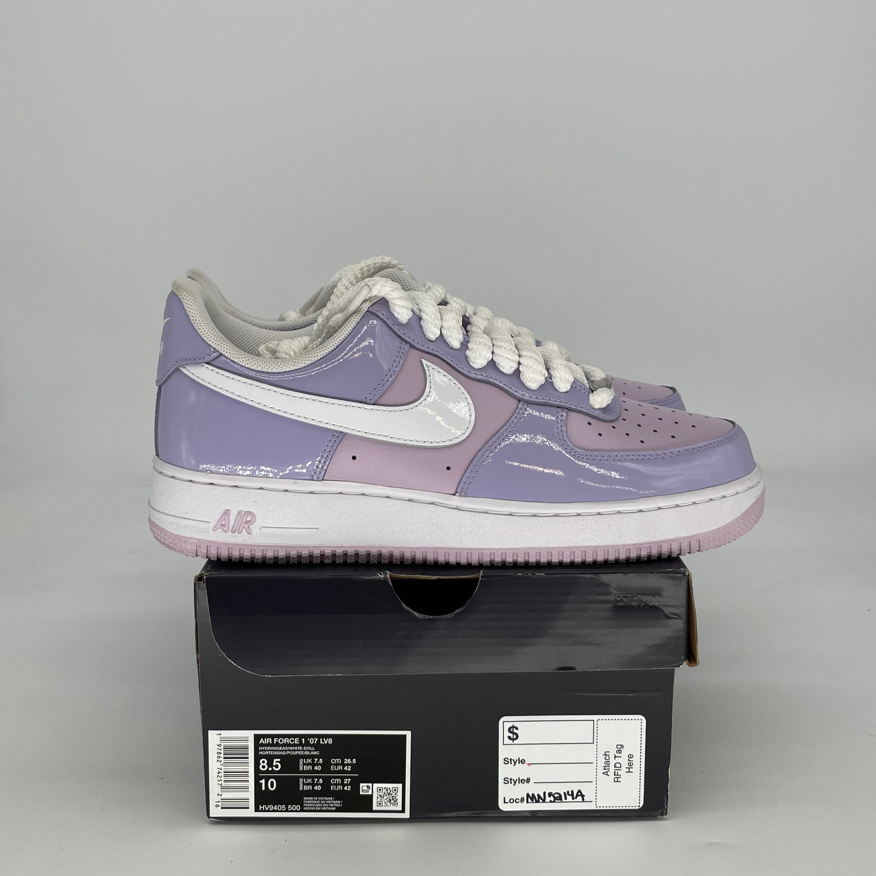 NIKE AIR FORCE 1 LOW HYDRANGEAS PATENT HV9405-500 SIZE 8.5/10W