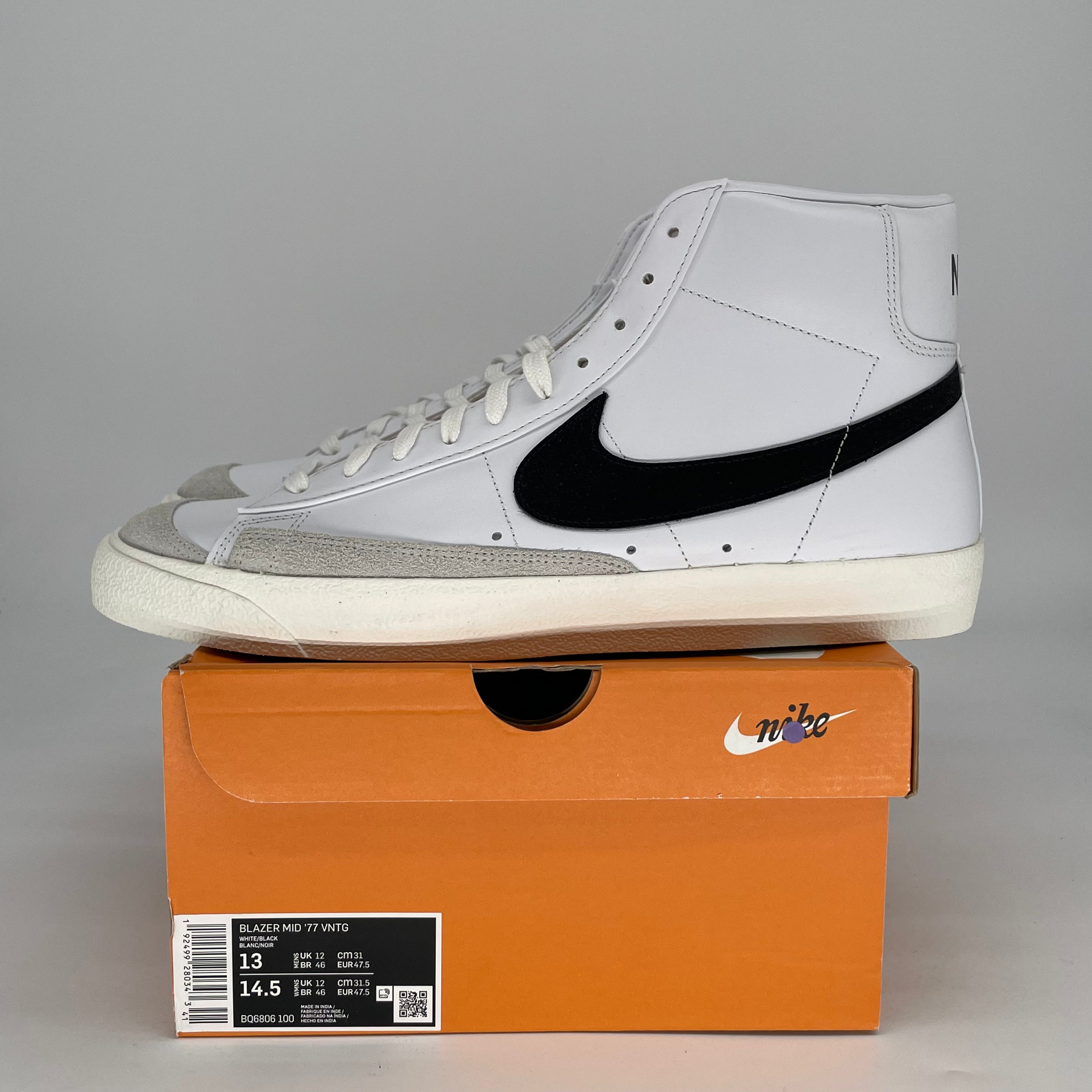 NIKE BLAZER MID 77 VINTAGE WHITE BLACK BQ6806-100 SIZE 13/14.5W