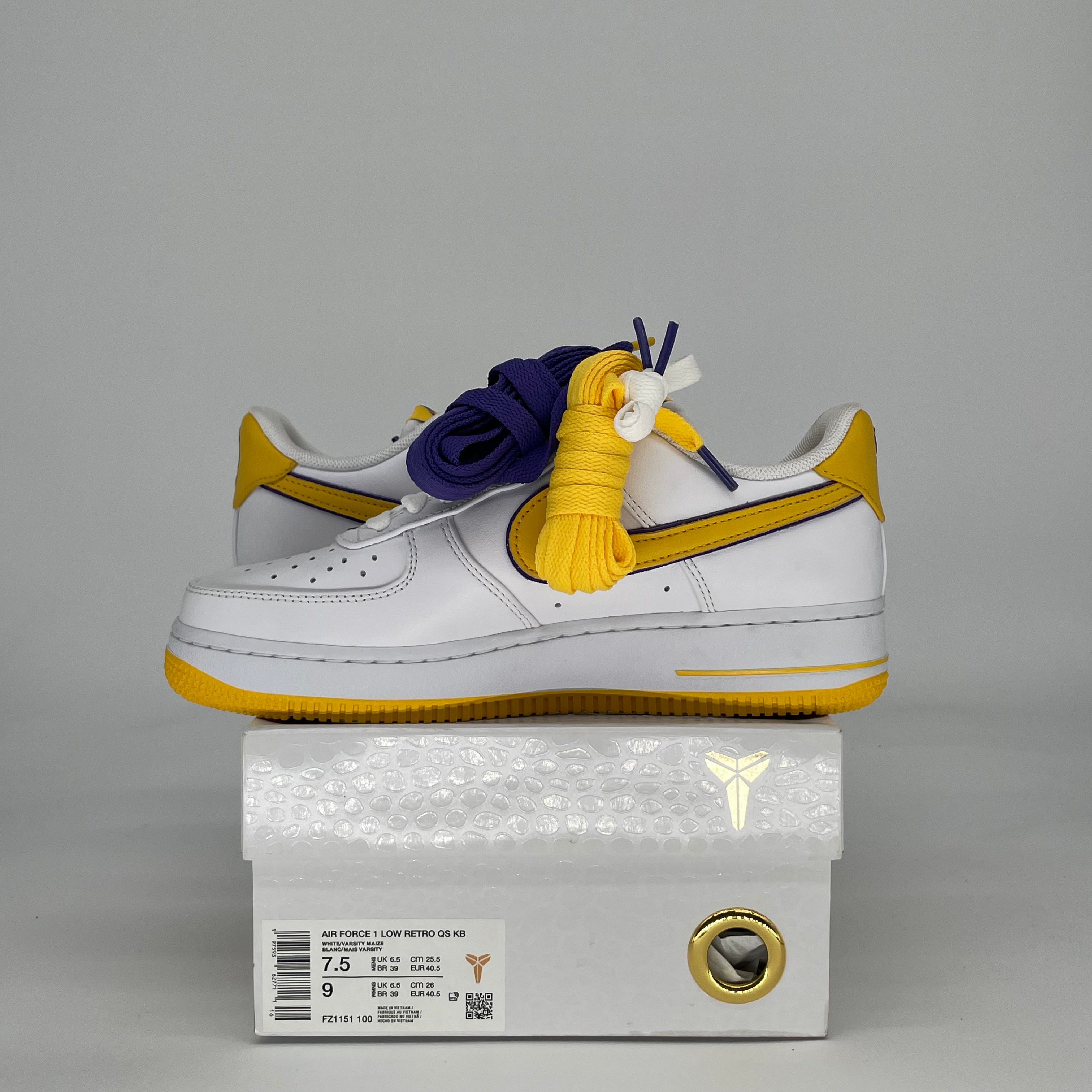 NIKE AIR FORCE 1 LOW KOBE BRYANT LAKERS HOME FZ1151-100 SIZE 7.5/9W