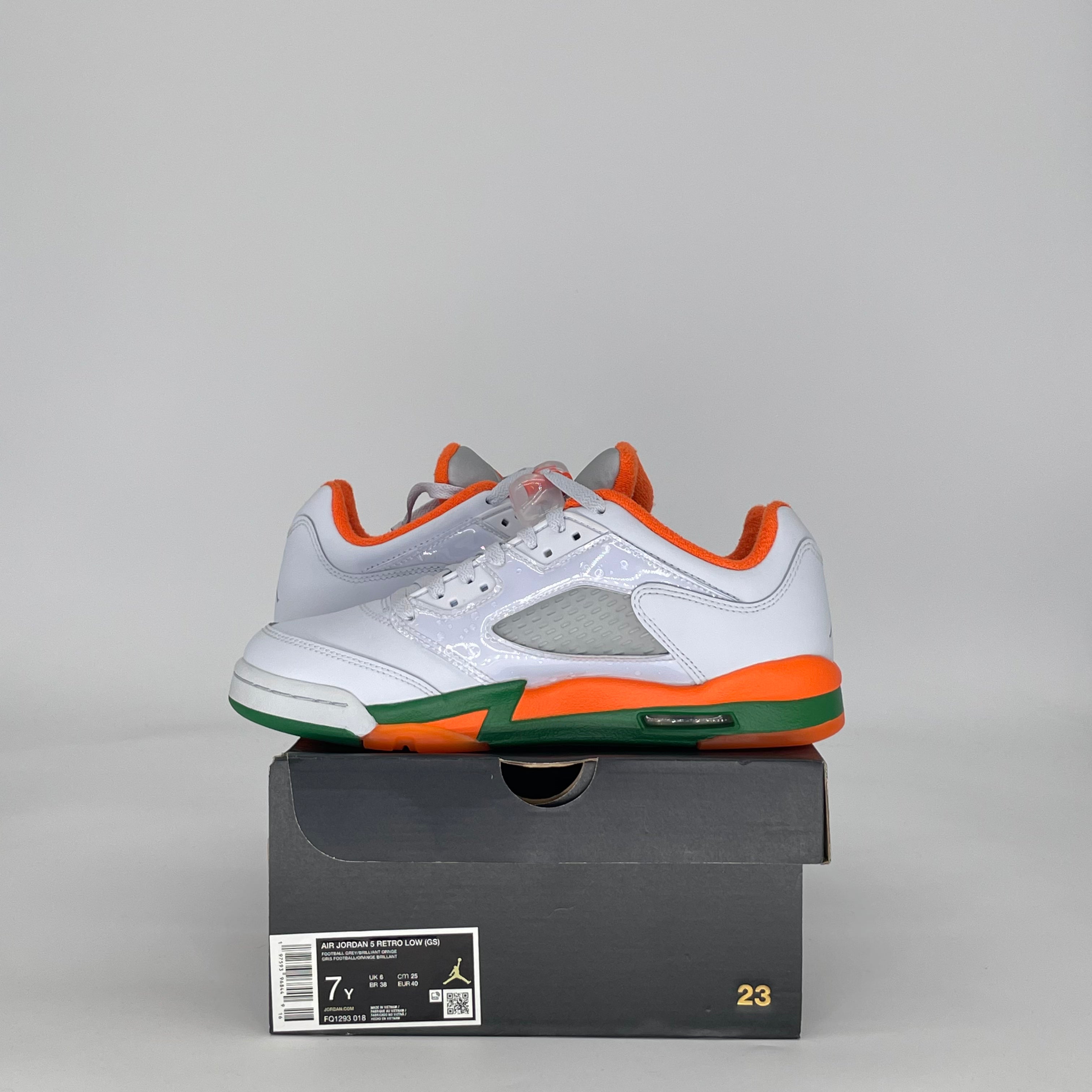 AIR JORDAN 5 LOW MIAMI HURRICANES FQ1293-018 SIZE 7/8.5W GS