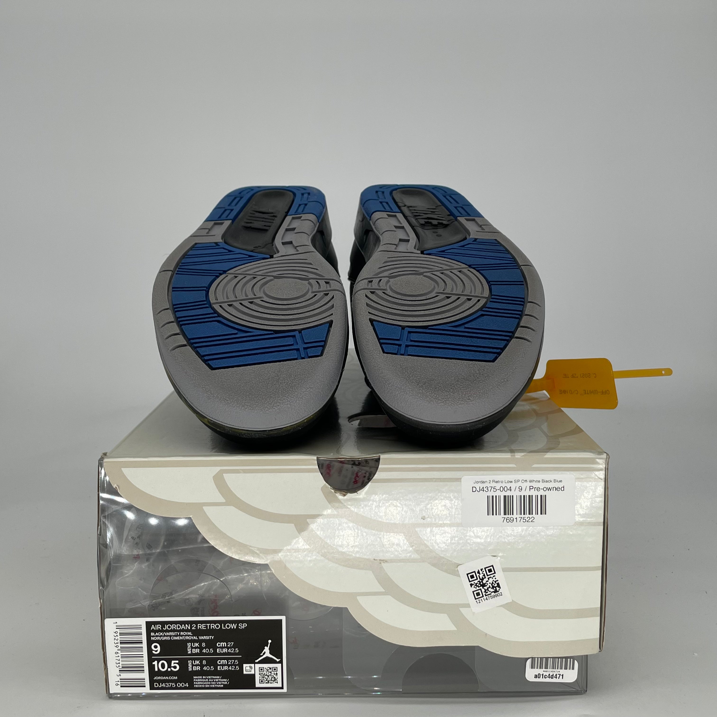 OFF WHITE X AIR JORDAN 2 LOW BLACK BLUE DJ4375-004 SIZE 9/10.5W