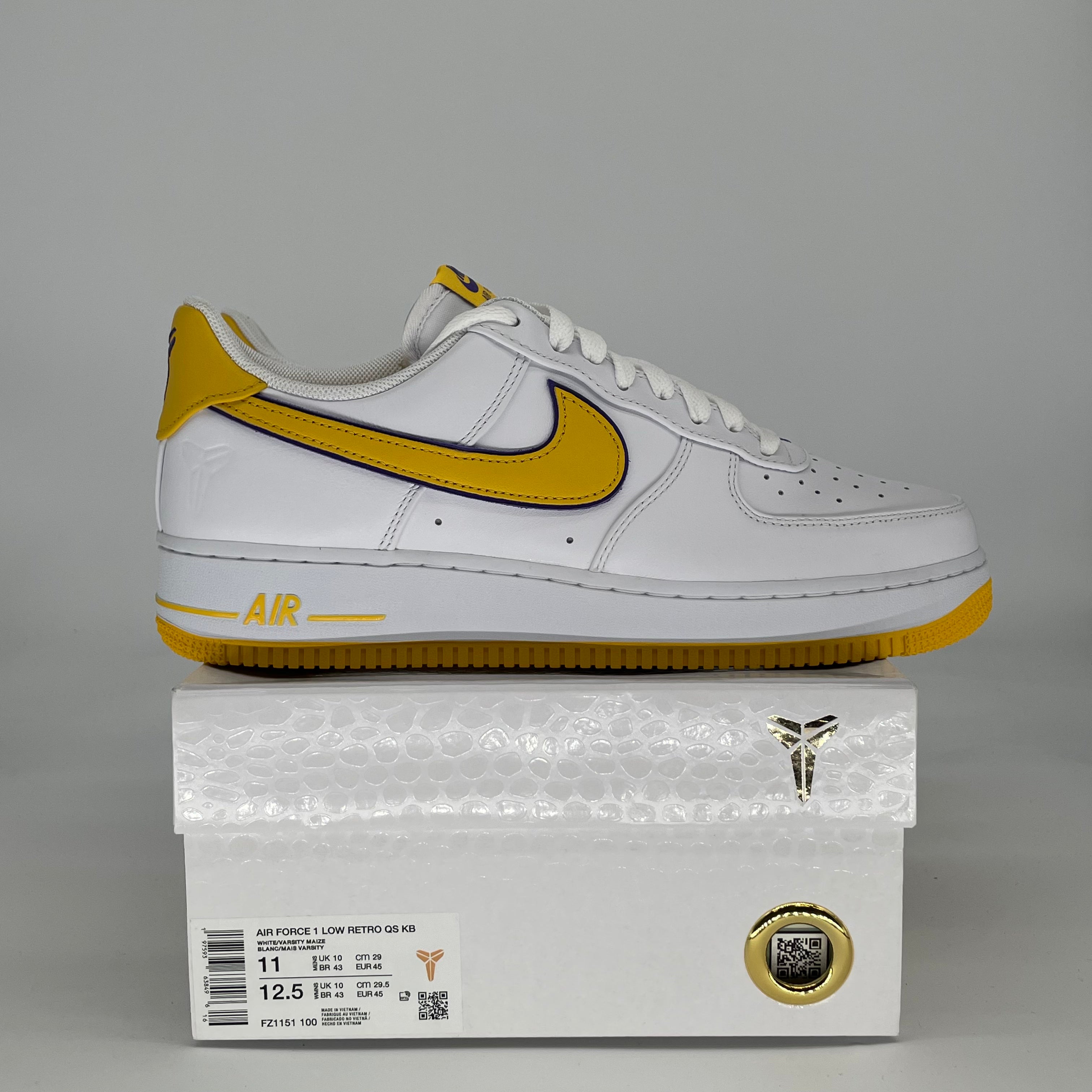 NIKE AIR FORCE 1 LOW KOBE BRYANT LAKERS HOME FZ1151-100 SIZE 11/12.5W