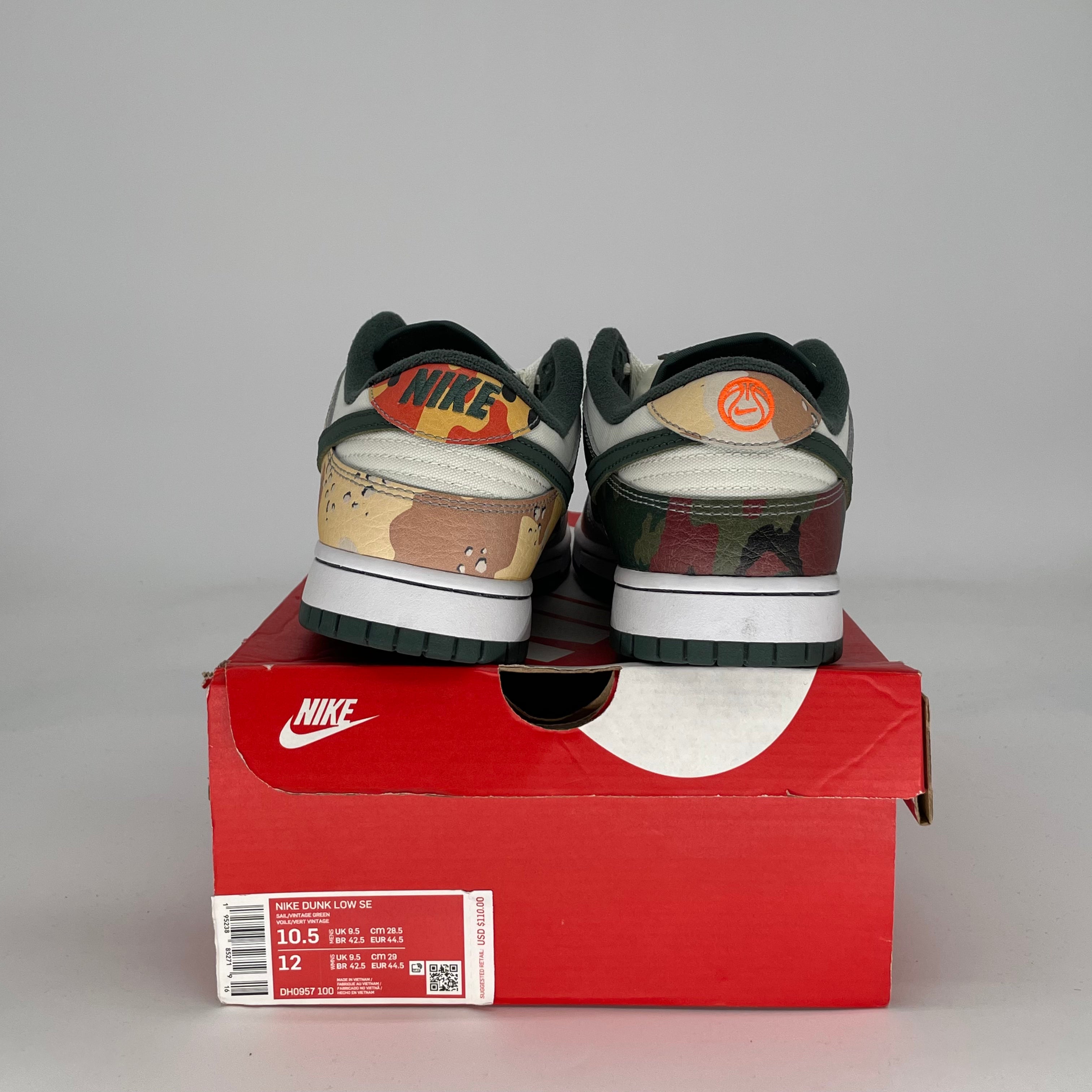 NIKE DUNK LOW SAIL MULTI CAMO DH0957-100 SIZE 10.5/12W