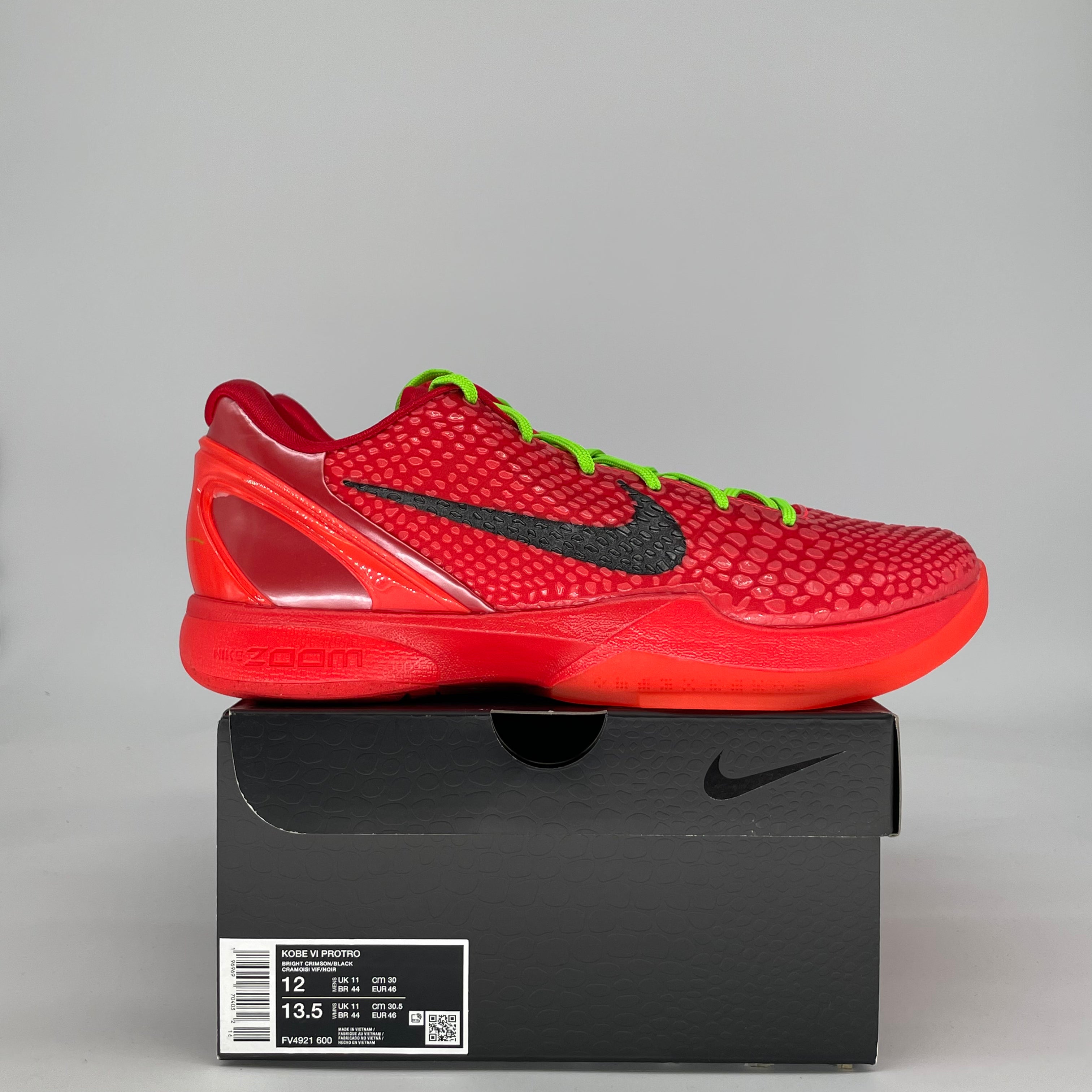 NIKE KOBE 6 PROTRO REVERSE GRINCH FV4921-600 SIZE 12/13.5W