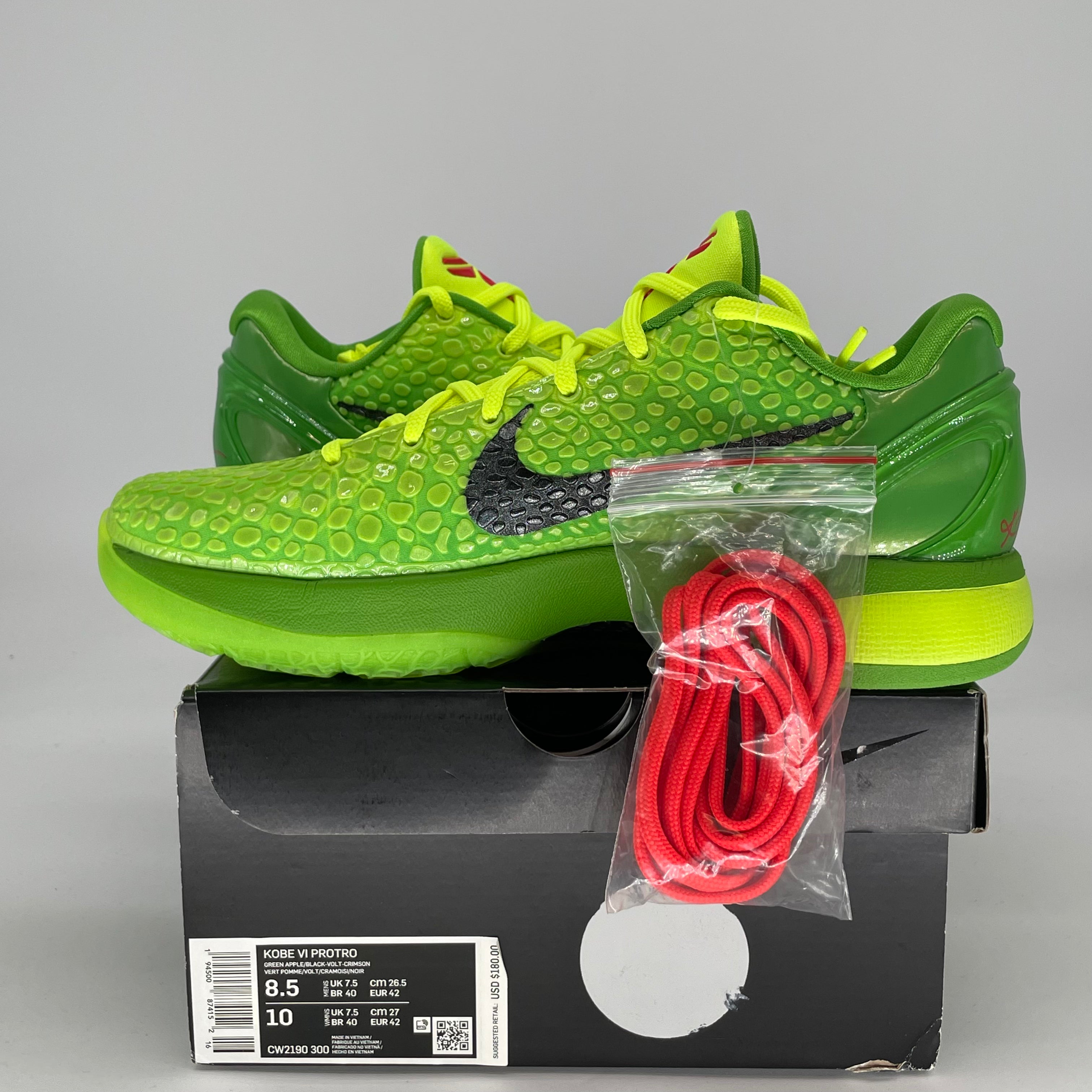 NIKE KOBE 6 PROTRO GRINCH CW2190-300 SIZE 8.5/10W