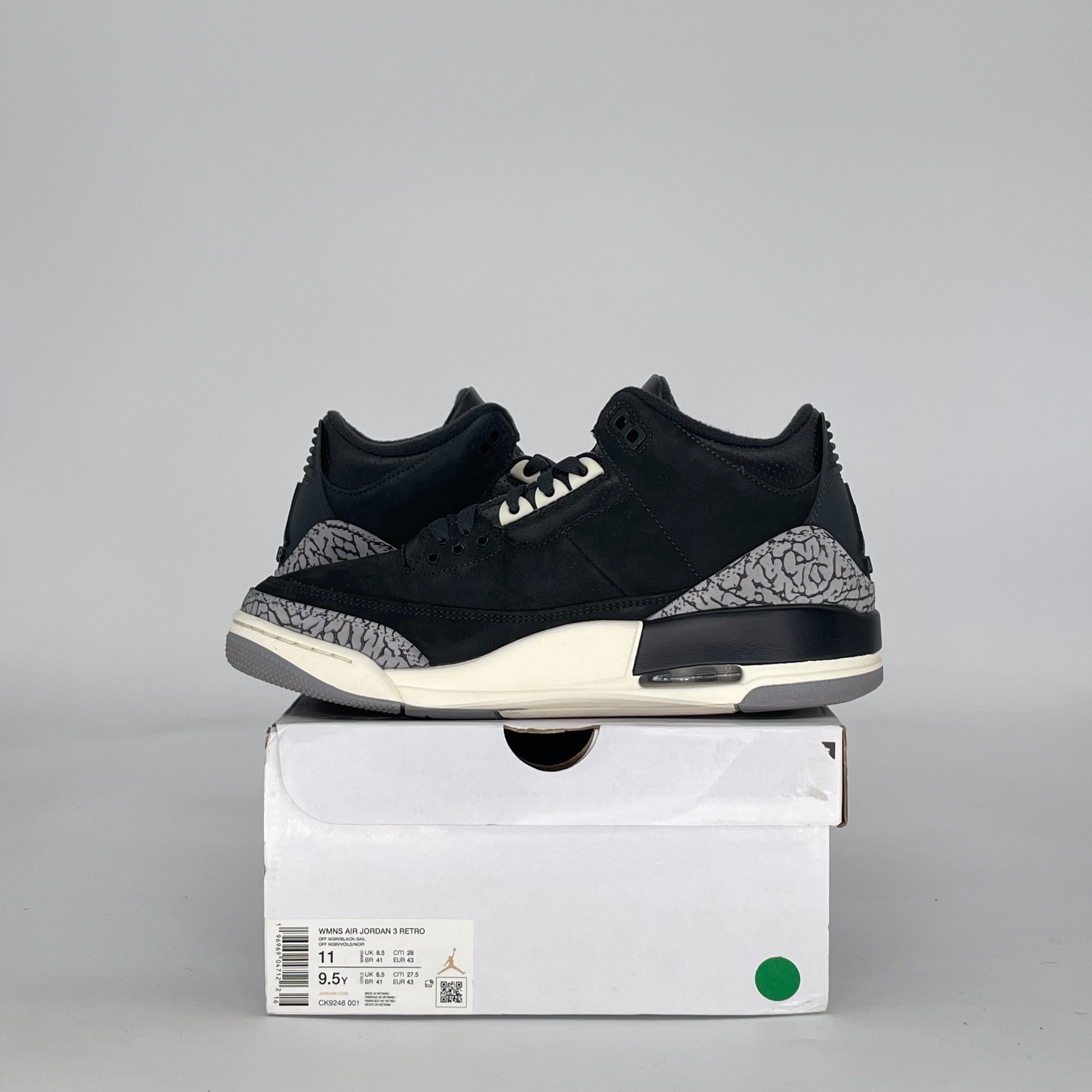 AIR JORDAN 3 OFF NOIR CK9246-001 SIZE 9.5/11W