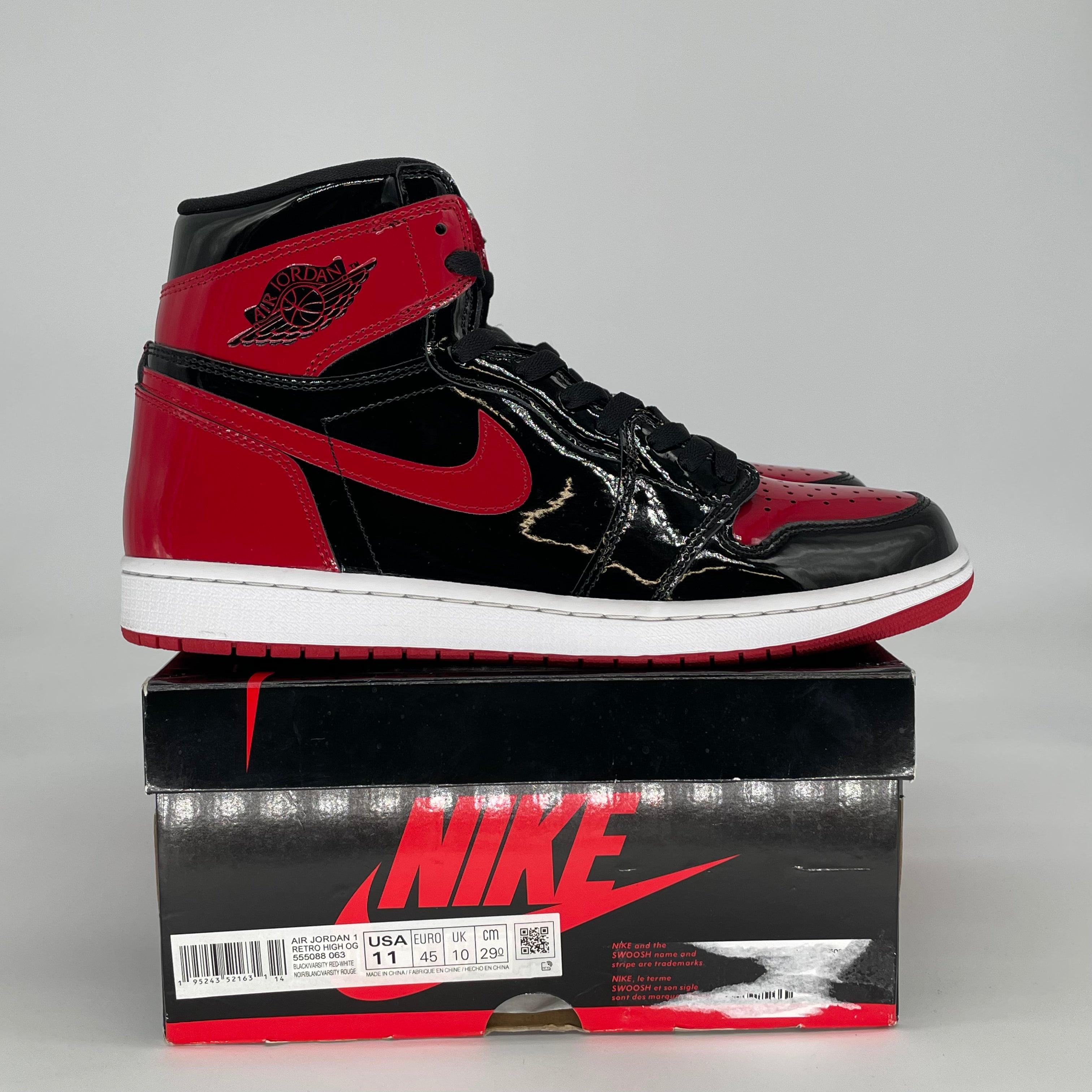 AIR JORDAN 1 PATENT BRED 555088-063 SIZE 11/12.5W