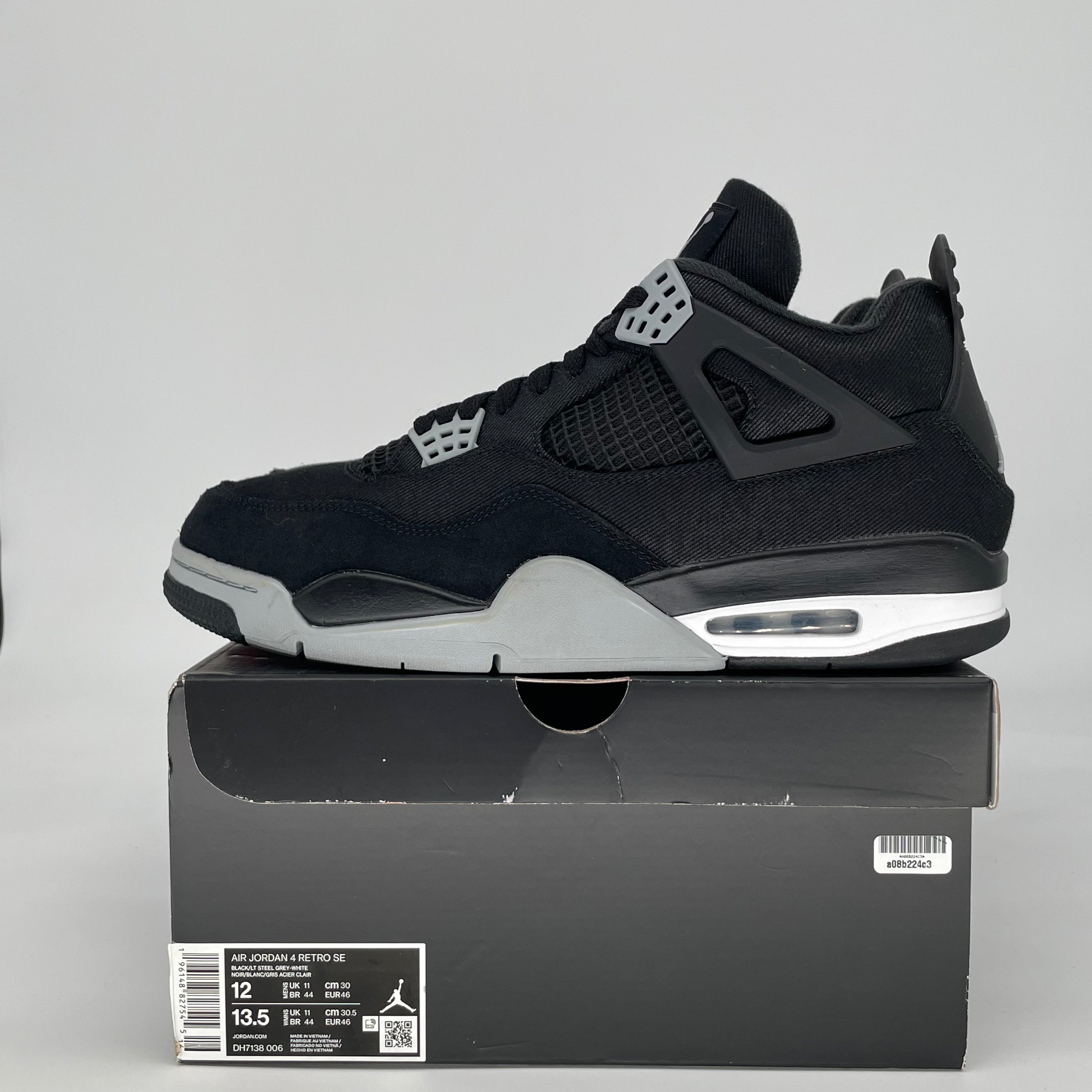 AIR JORDAN 4 BLACK CANVAS DH7138-006 SIZE 12/13.5W