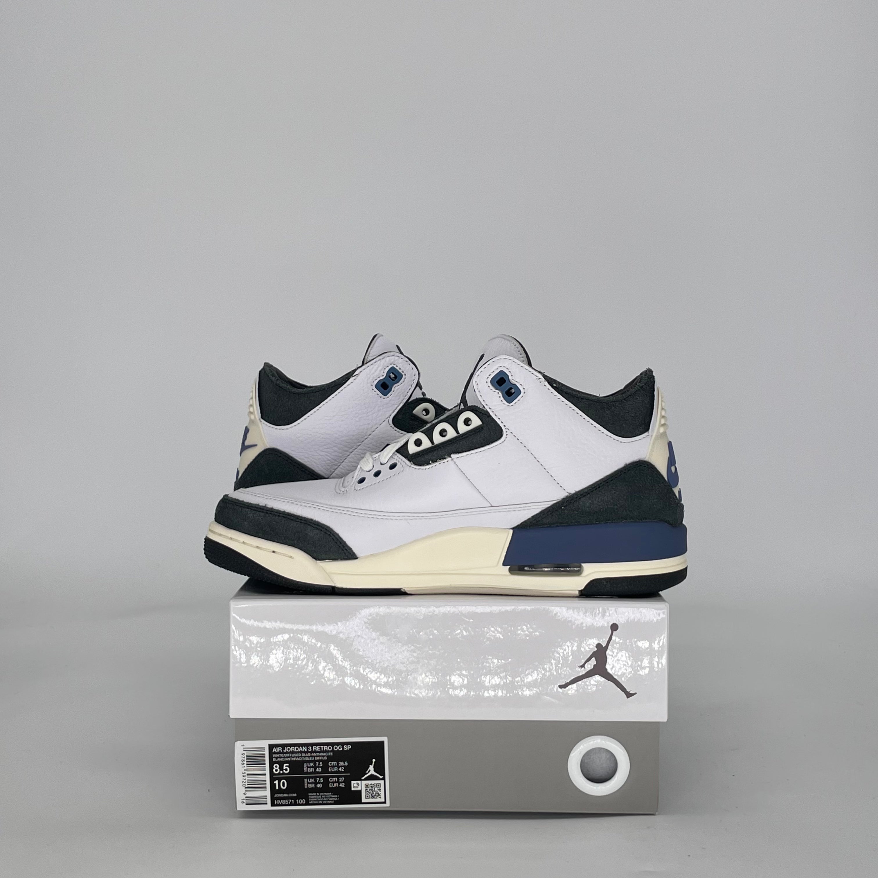 AIR JORDAN 3 A MA MANIERE DIFFUSED BLUE HV8571-100 SIZE 8.5/10W