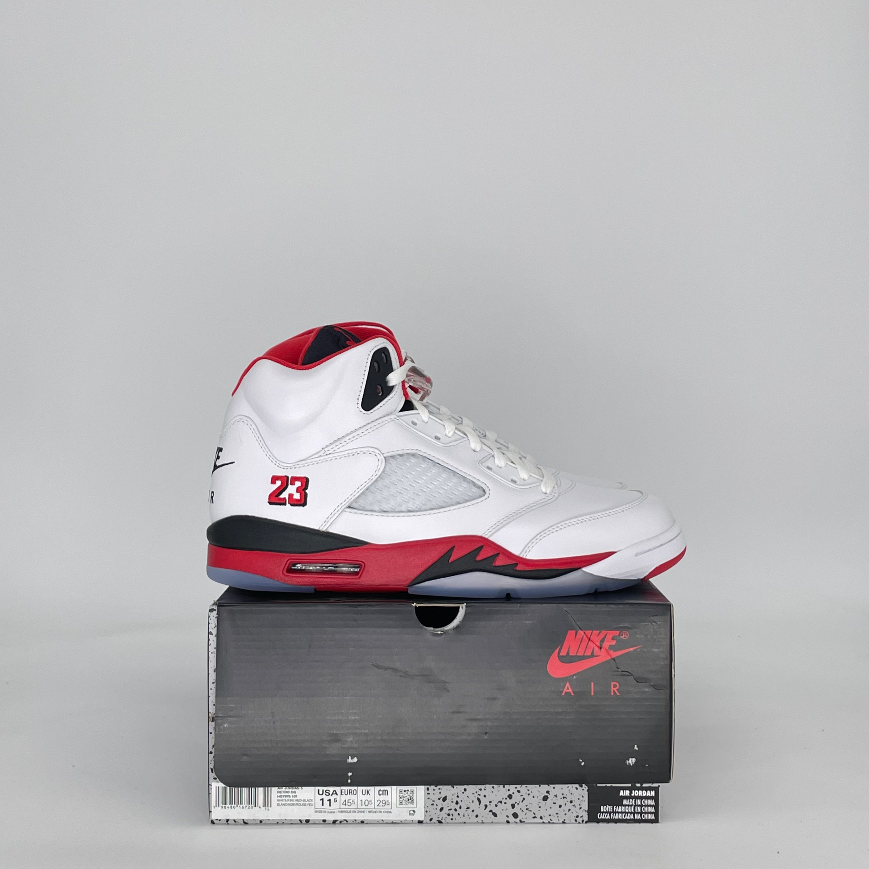 AIR JORDAN 5 FIRE RED BLACK TONGUE HQ7978-101 SIZE 11.5/13W