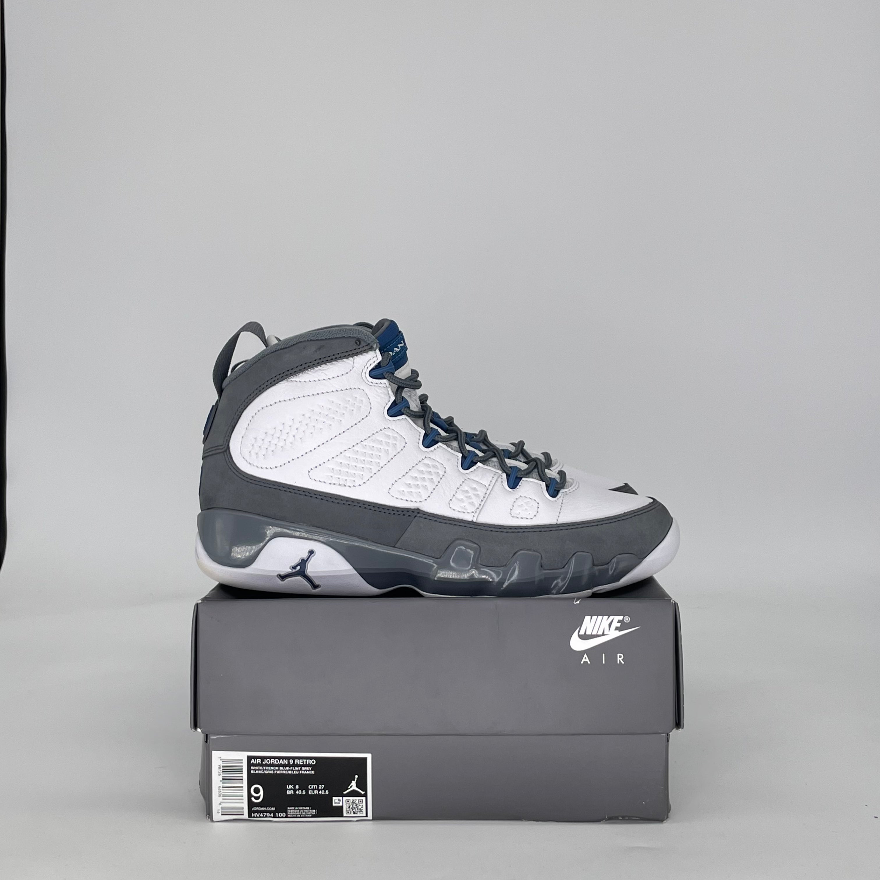 AIR JORDAN 9 FLINT GREY FRENCH BLUE HV4794-100 SIZE 9/10.5W