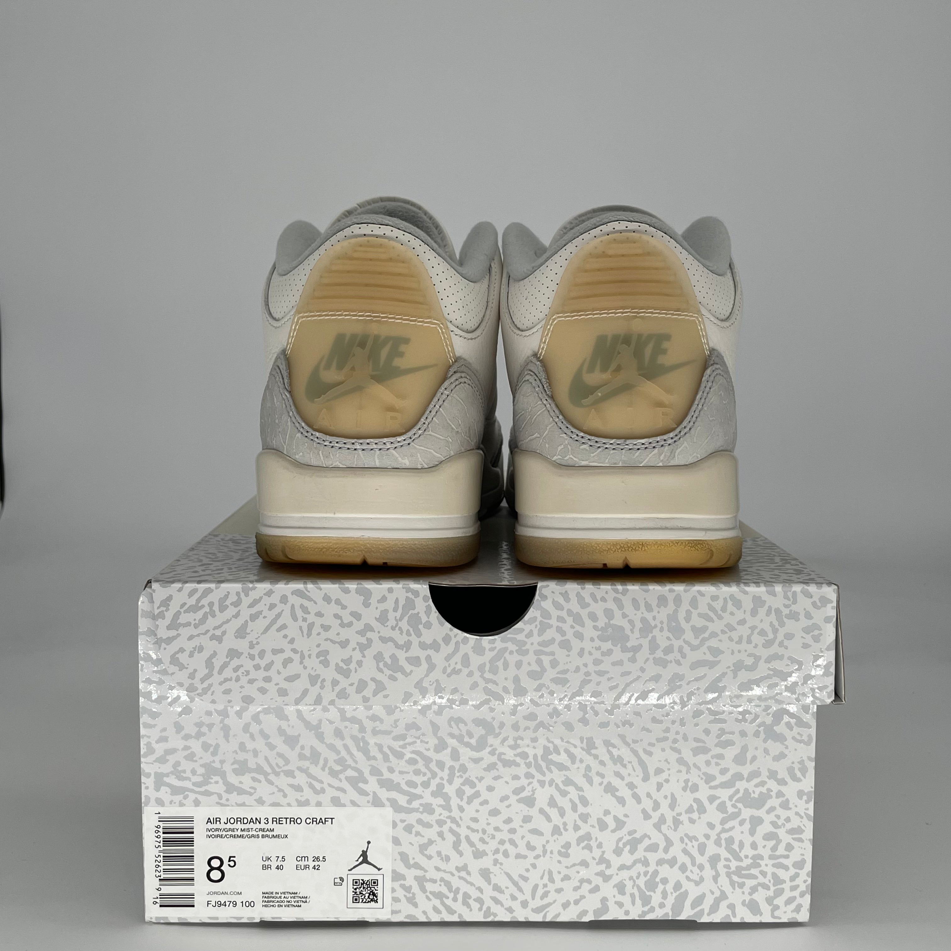 AIR JORDAN 3 CRAFT IVORY FJ9479-100 SIZE 8.5/10W